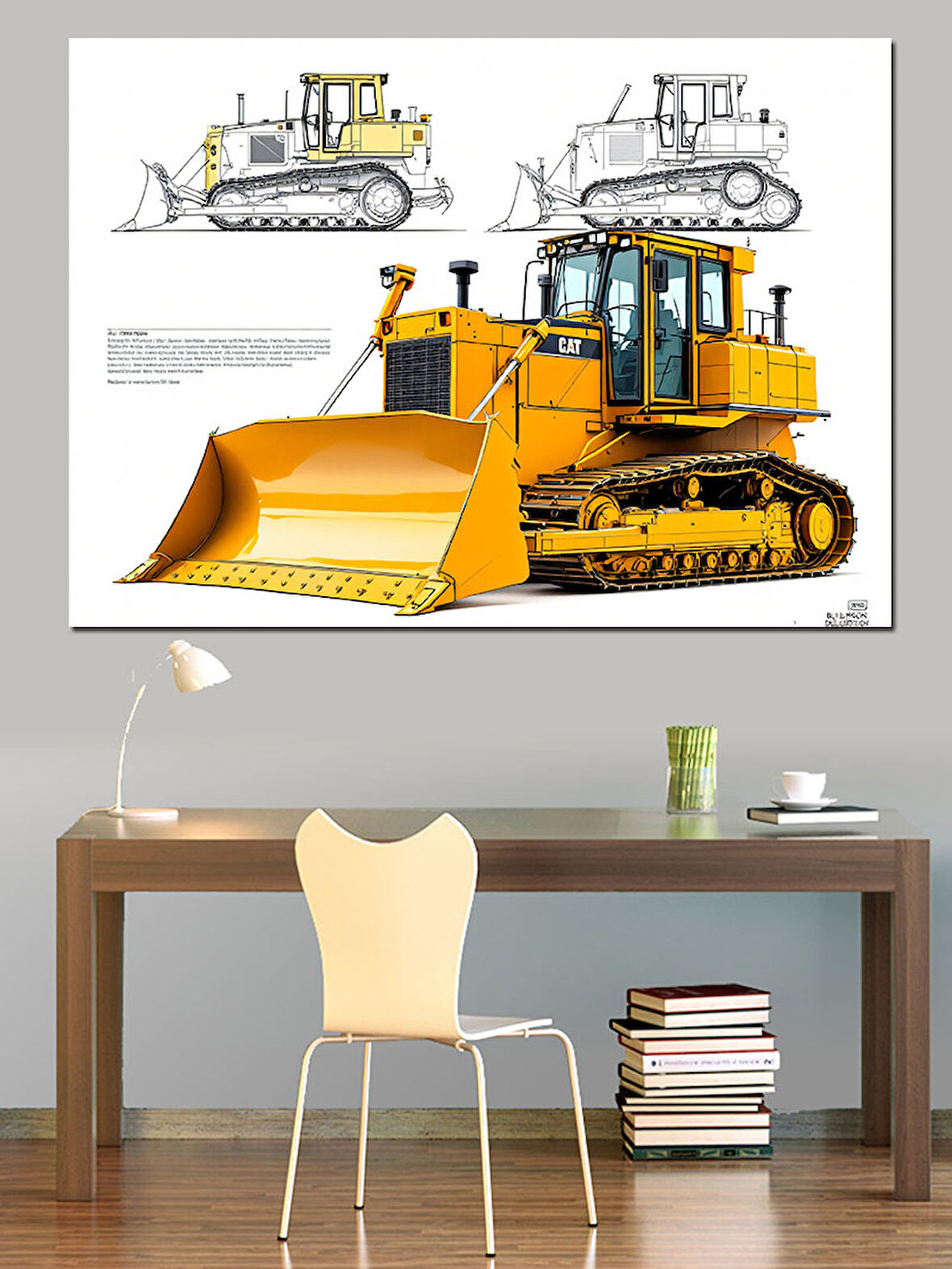 Büyük Sarı Grayder İş Makinesi Dekoratif Kanvas - Mdf Ahşap Tablo