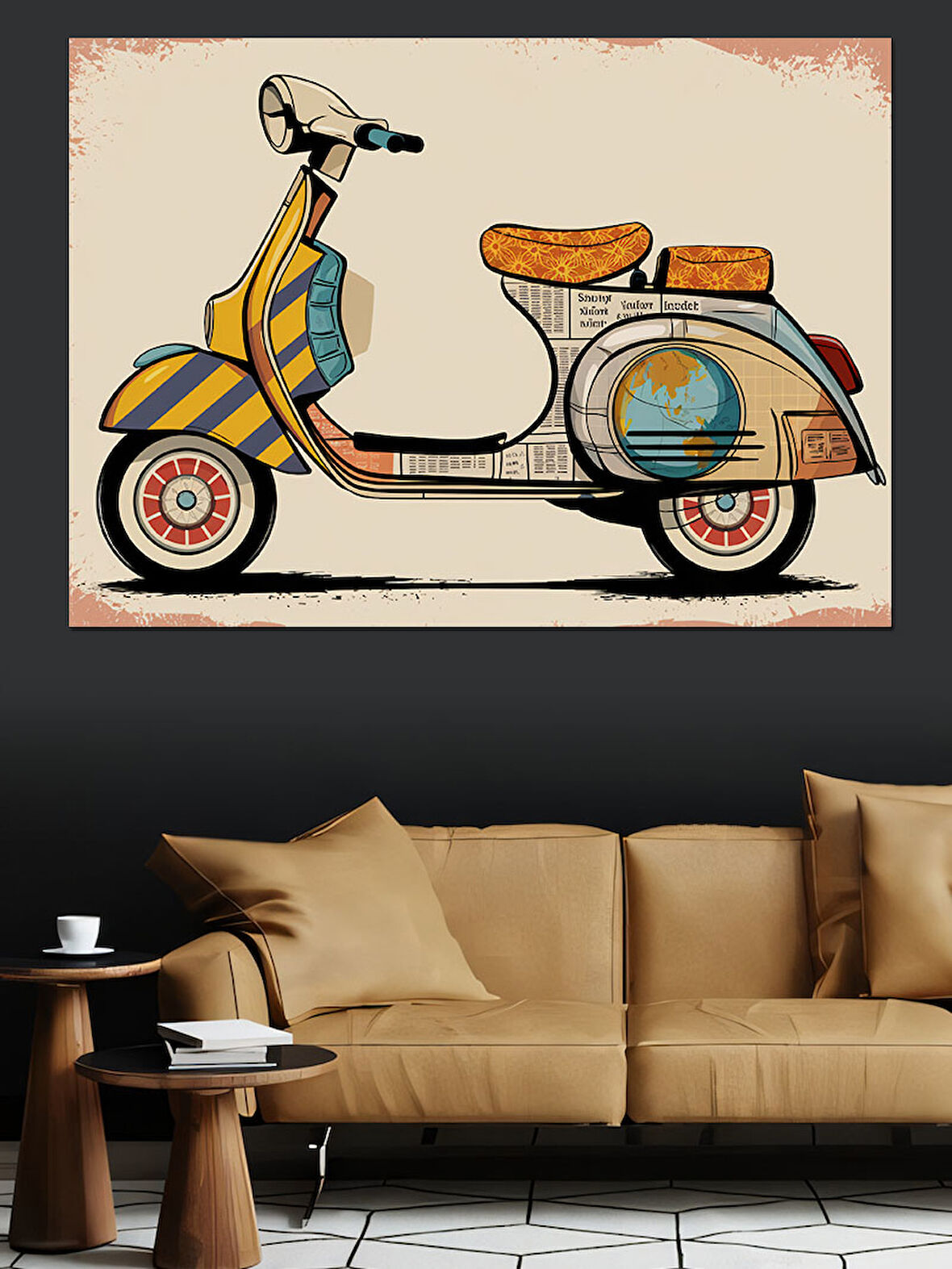 Retro Tarzda Vespa Dekoratif Kanvas - Mdf Ahşap Tablo