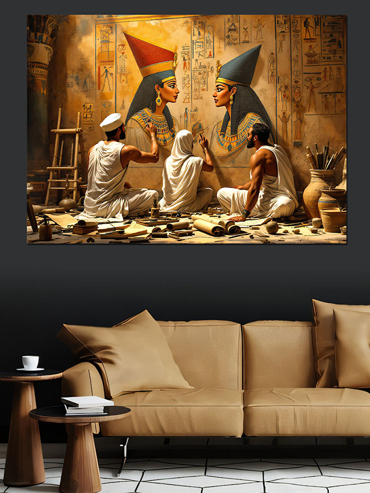 Mısır Piramit Ressamları Dekoratif Kanvas - Mdf Ahşap Tablo