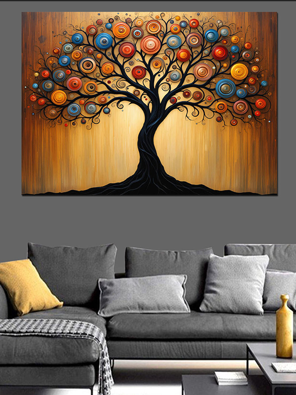 Soyut Renkli Ağaç Dekoratif Kanvas - Mdf Ahşap Tablo