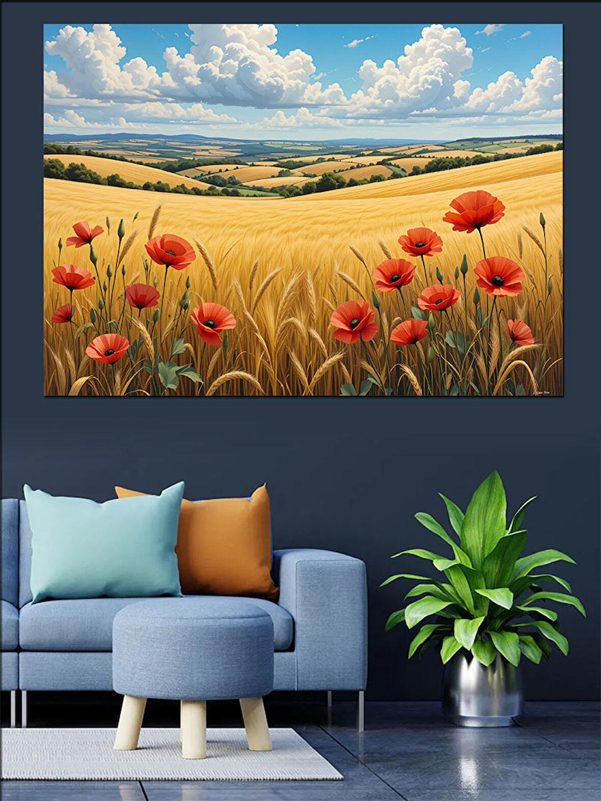 Buğday Tarlasında Gelincikler Dekoratif Kanvas - Mdf Ahşap Tablo