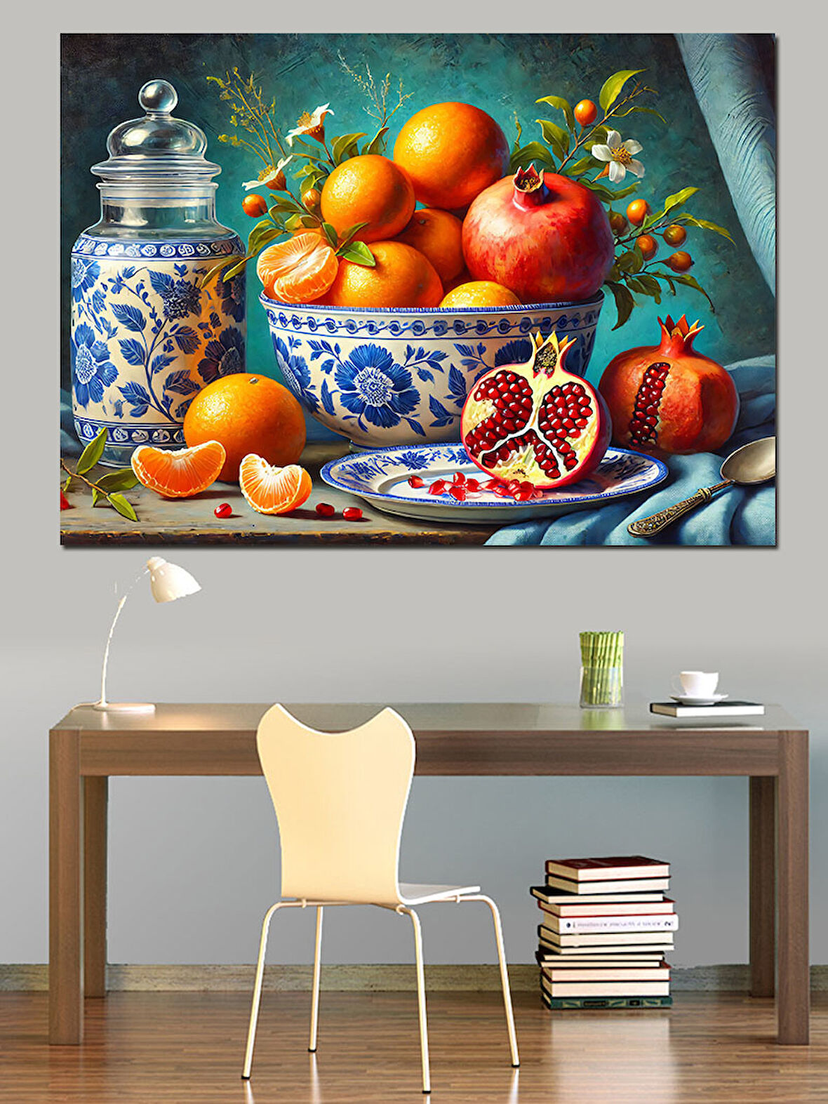 Meyvelerle Dolu Porselen Kase Dekoratif Kanvas - Mdf Ahşap Tablo