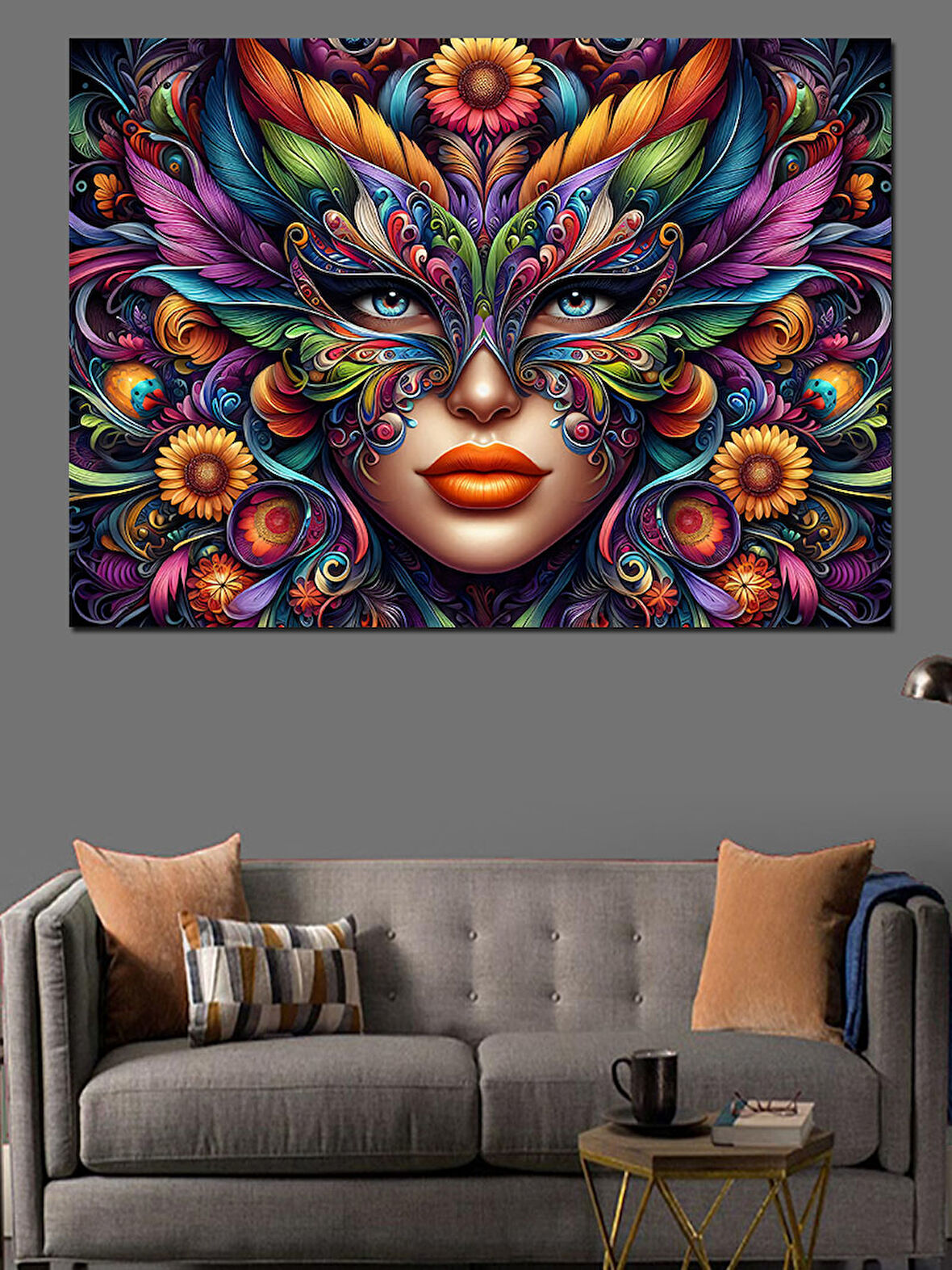 Maskeli Kadın Renkli Portre Dekoratif Kanvas - Mdf Ahşap Tablo