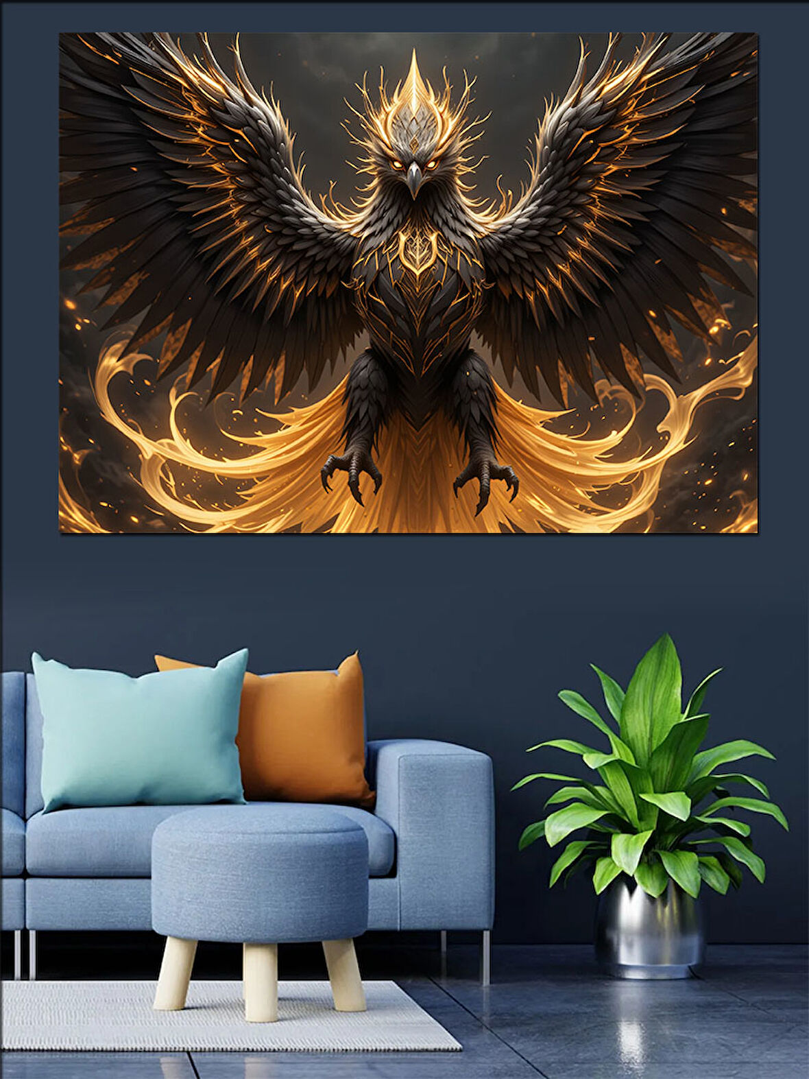 Altın Kanatlı Güçlü Ankakuşu Dekoratif Kanvas - Mdf Ahşap Tablo