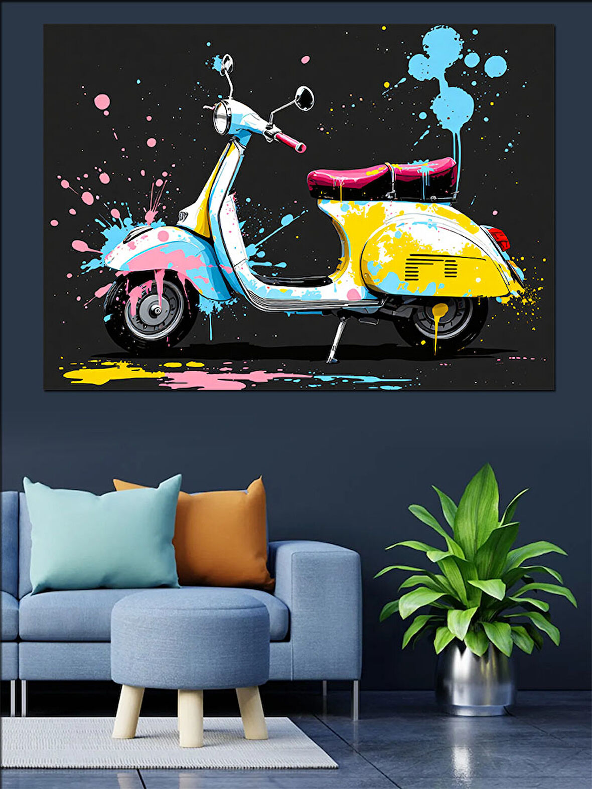 Renkli Pop Art Vespa Dekoratif Kanvas - Mdf Ahşap Tablo