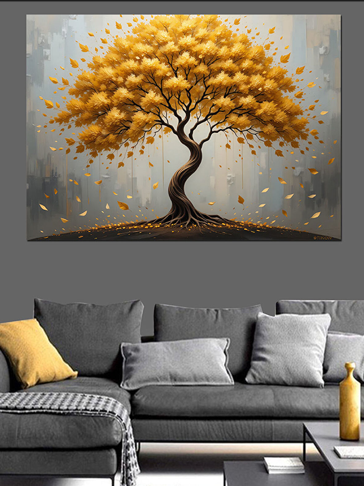 Altın Sarı Hayat Ağacı Dekoratif Kanvas - Mdf Ahşap Tablo