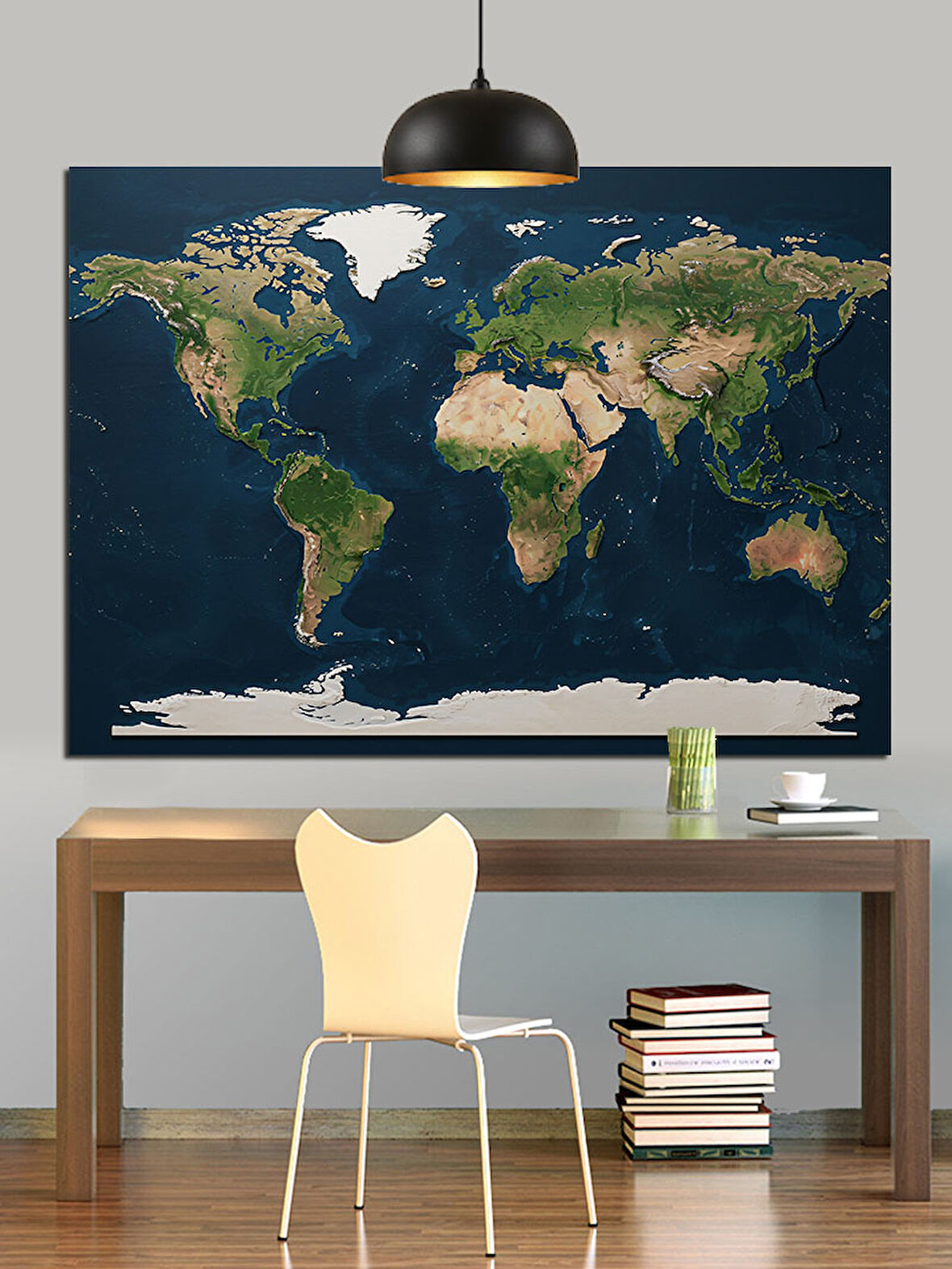 Karanlık Fon Üzerinde Dünya Haritası Dekoratif Kanvas - Mdf Ahşap Tablo