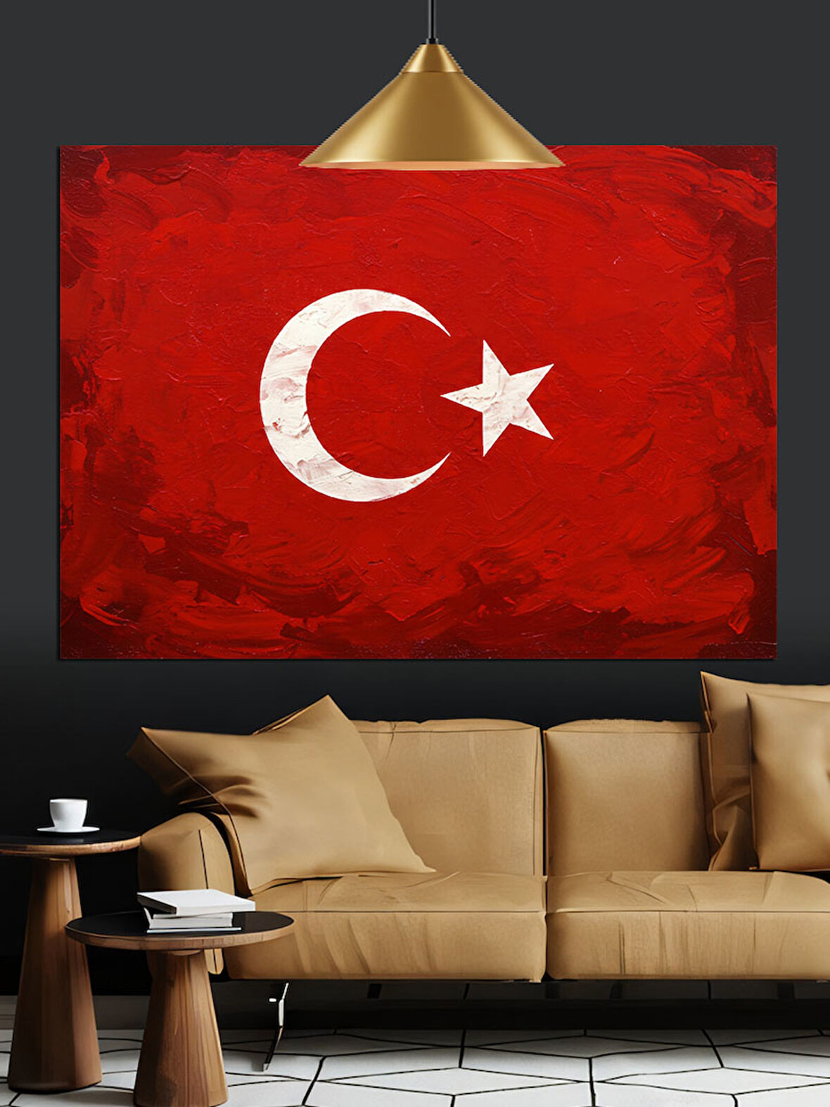 Türk Bayrağı Sade Tasarım Dekoratif Kanvas - Mdf Ahşap Tablo