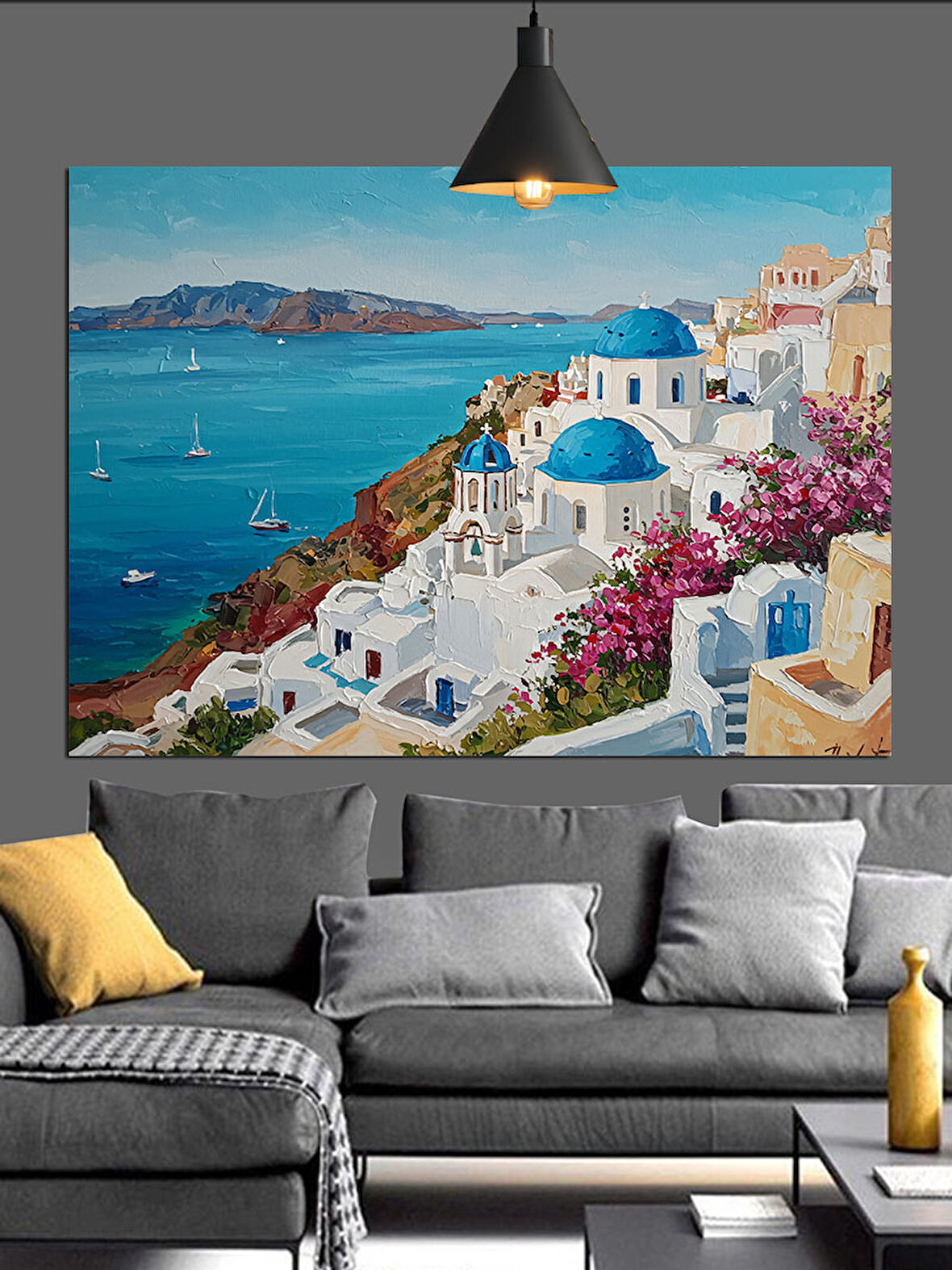 Yunan Adası Deniz Manzarası Dekoratif Kanvas - Mdf Ahşap Tablo