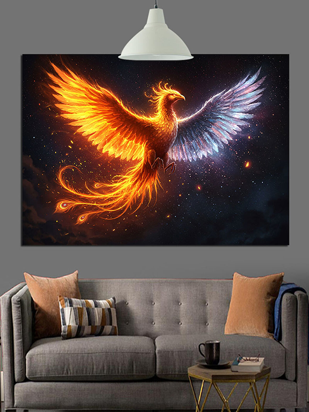 Anka Kuşu Yükselen Alev Dekoratif Kanvas - Mdf Ahşap Tablo