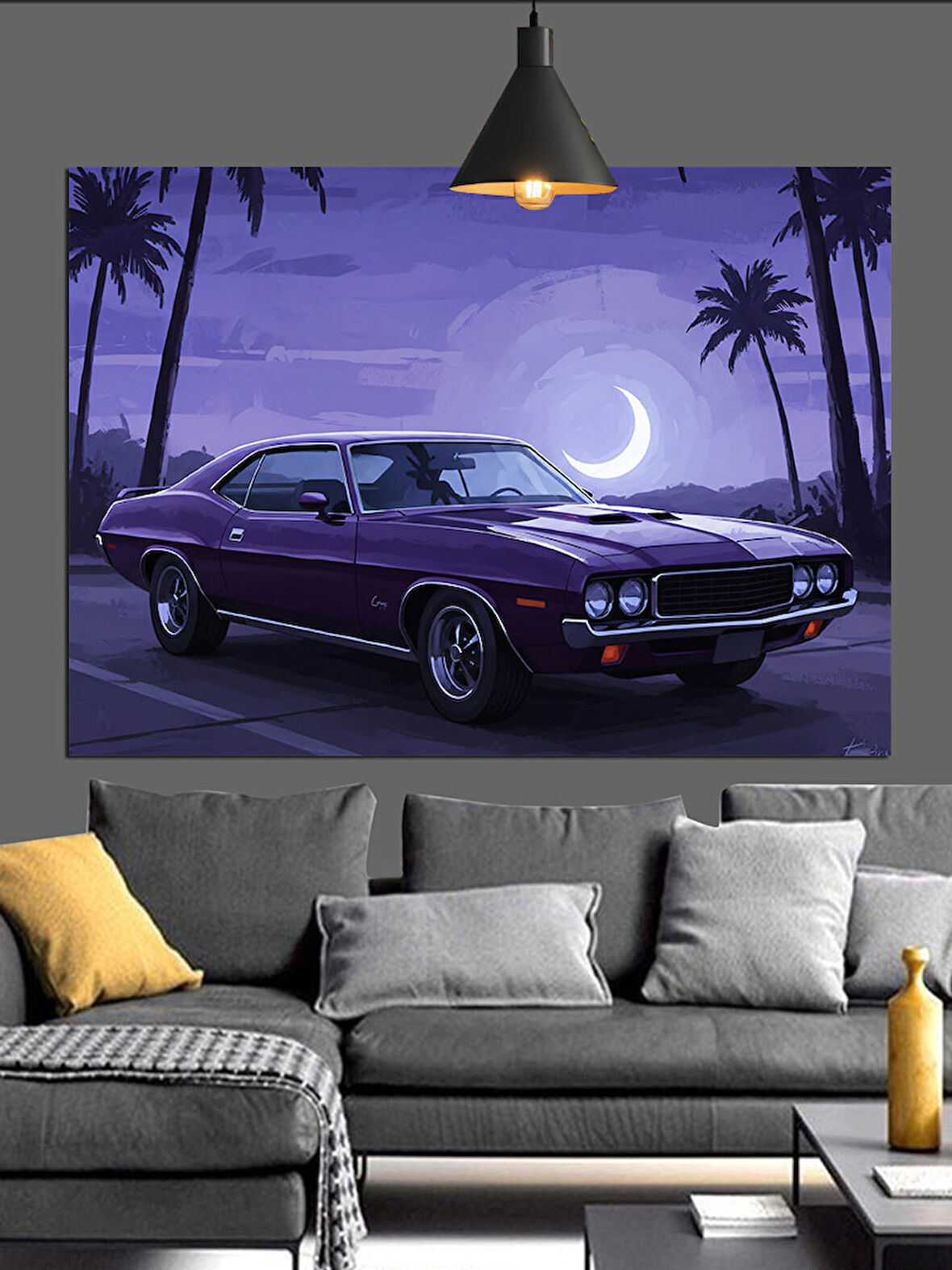 Mor Klasik Araba Plaj Dekoratif Kanvas - Mdf Ahşap Tablo