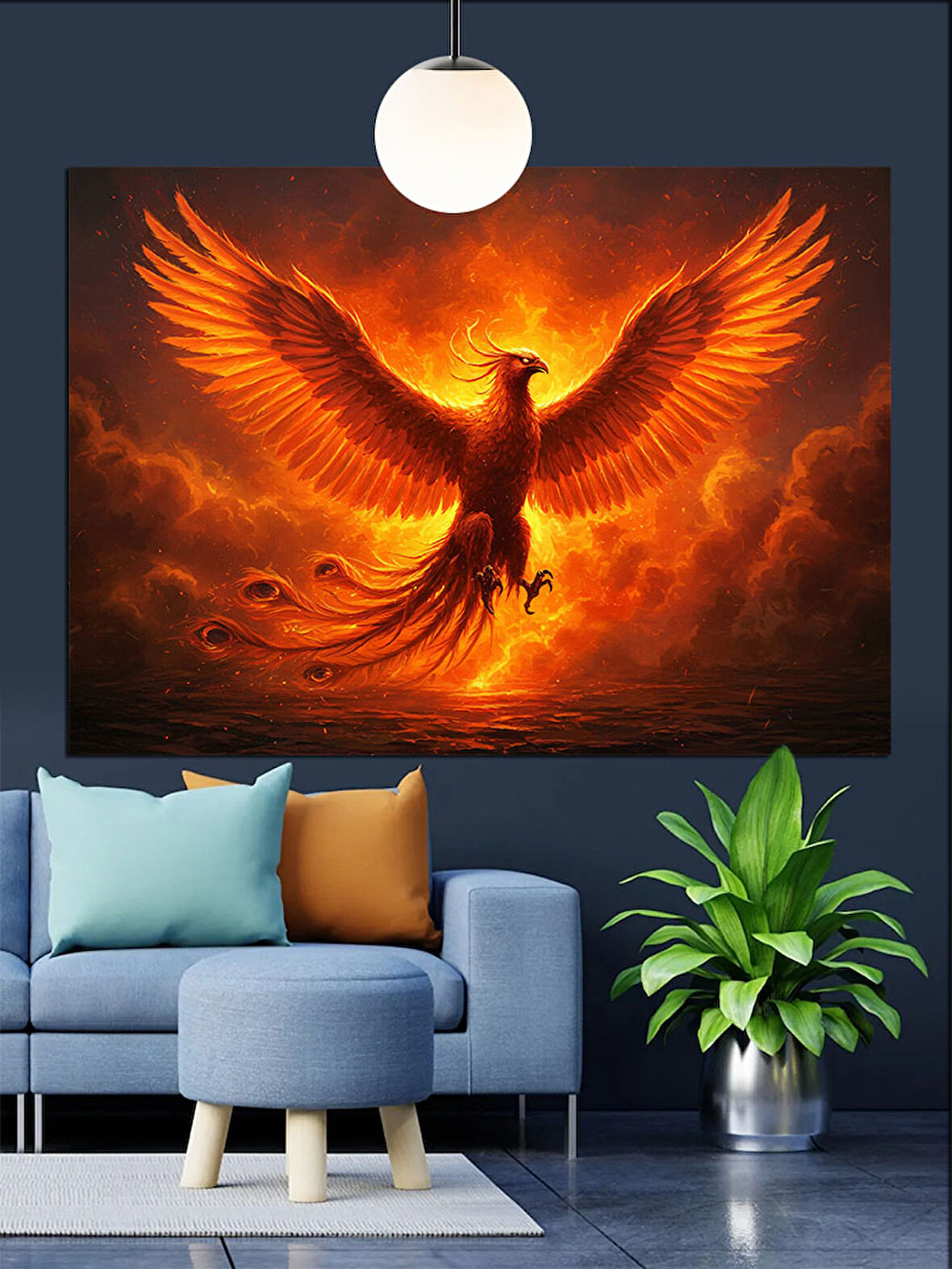 Kırmızı Alevli Anka Kuşu Dekoratif Kanvas - Mdf Ahşap Tablo