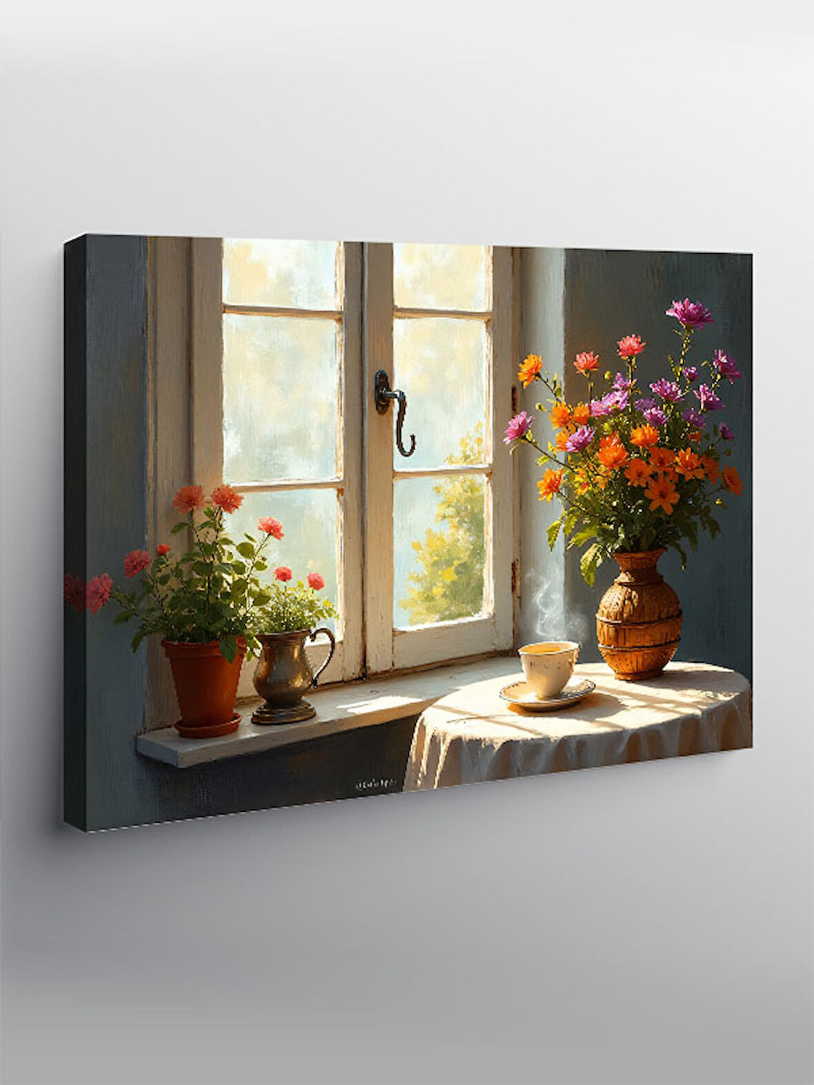 Kanvas Tablo Çiçekli Pencere Manzarası 70cmx100cm