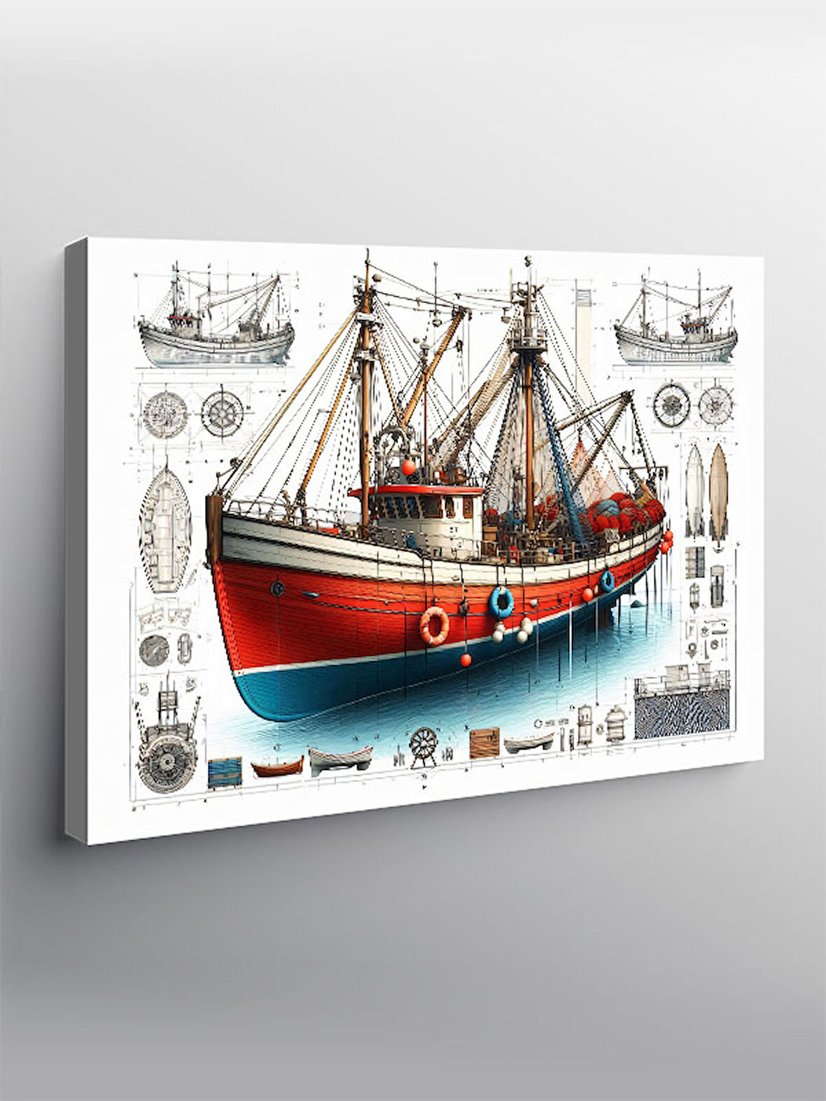 Kanvas Tablo Yelkenli Gemi Çizimi 100cmx140cm