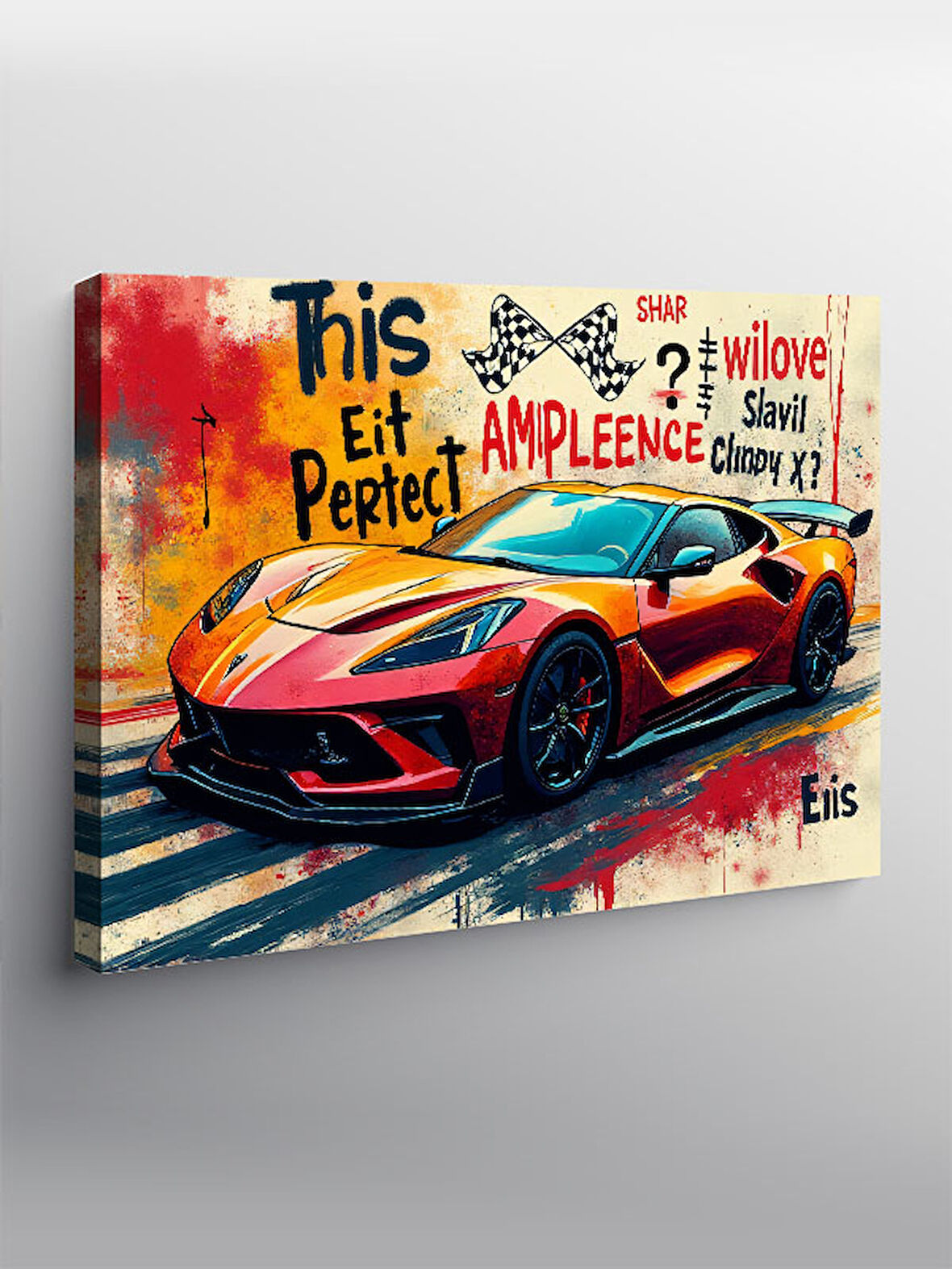Kanvas Tablo Grafitili Kırmızı Spor Araba 50cmx70cm