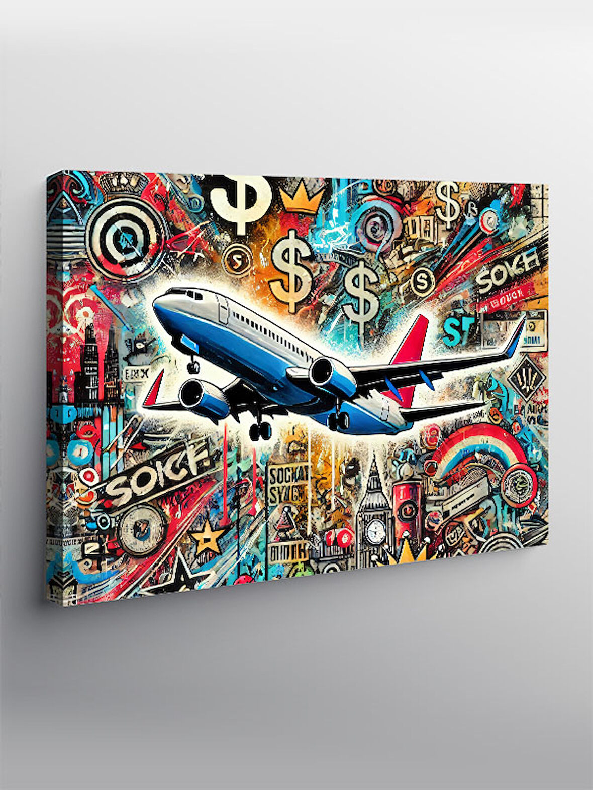 Kanvas Tablo Grafitili Uçak İllüstrasyonu 50cmx70cm