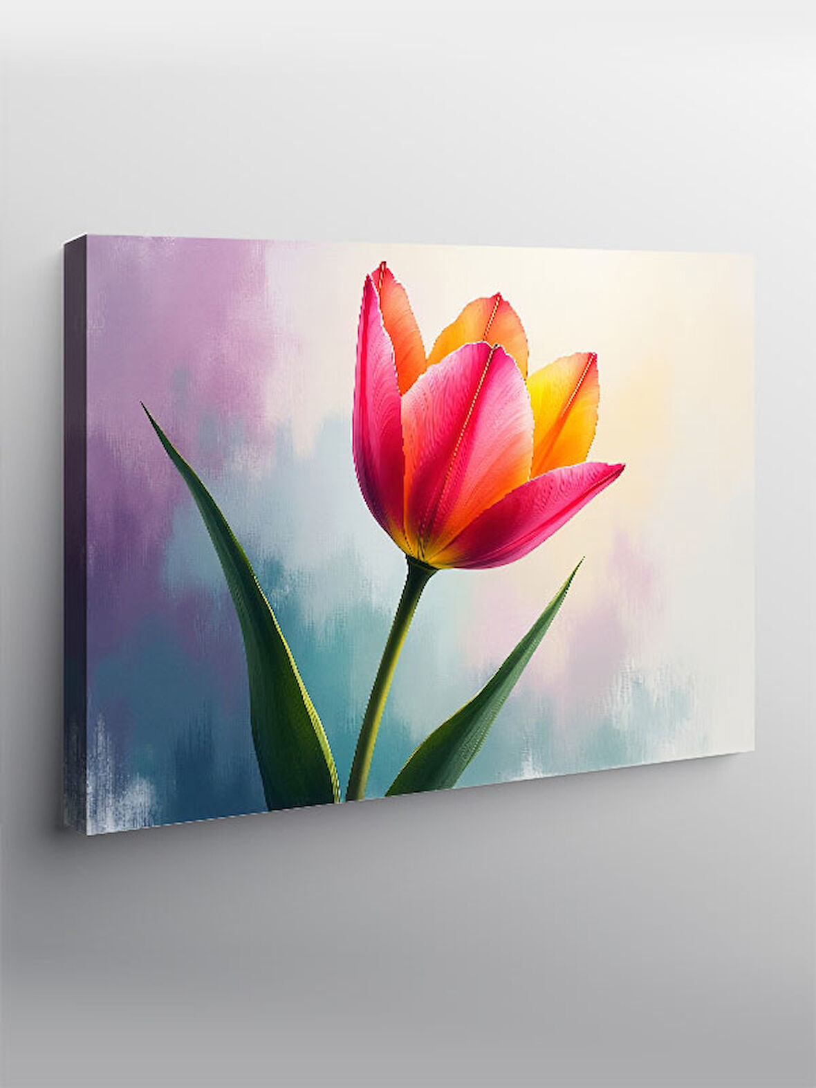 Kanvas Tablo Pembe Lale Çiçeği İllüstrasyonu 100cmx140cm
