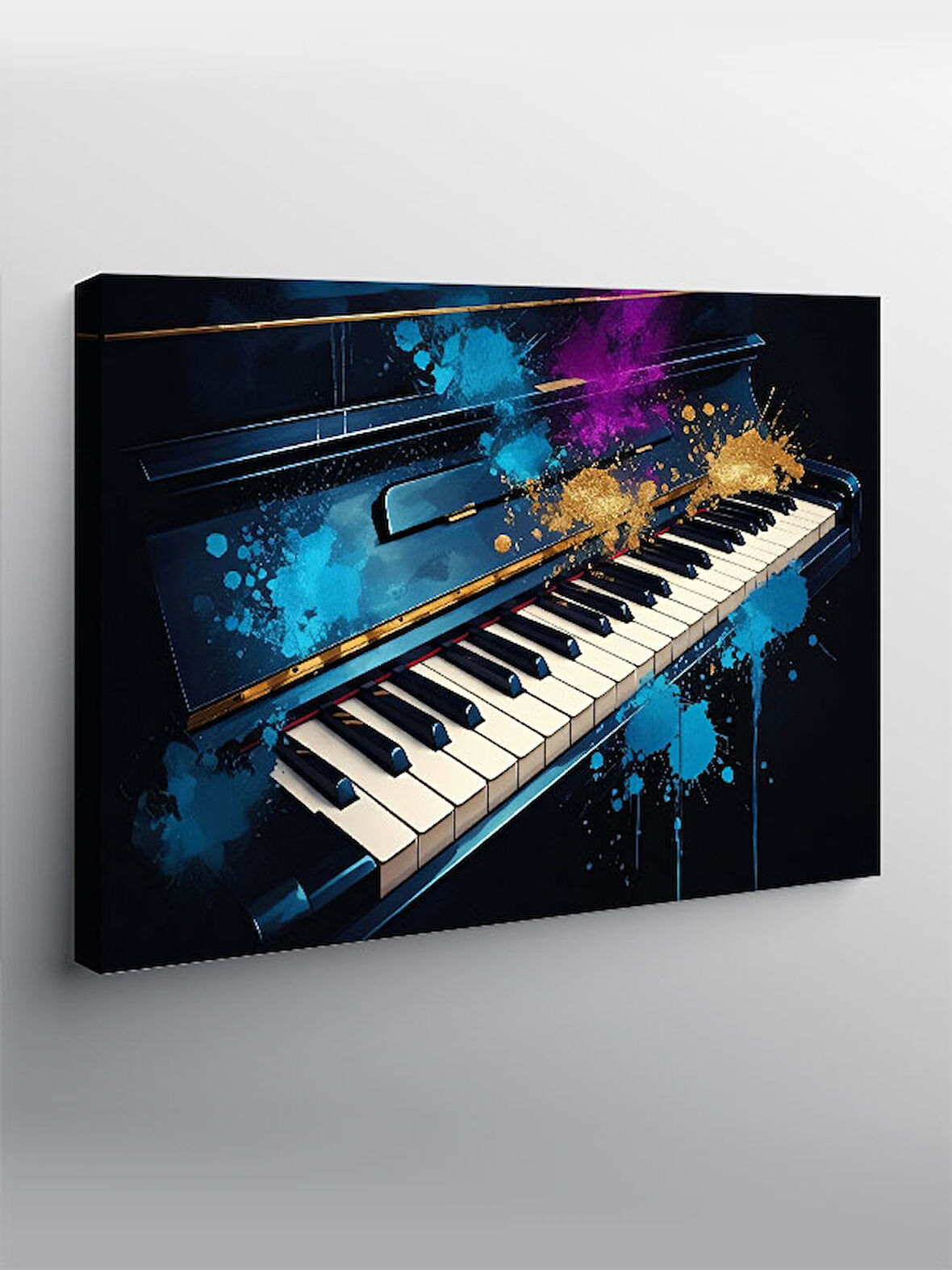 Kanvas Tablo Neon Işıklı Piyano 100cmx140cm