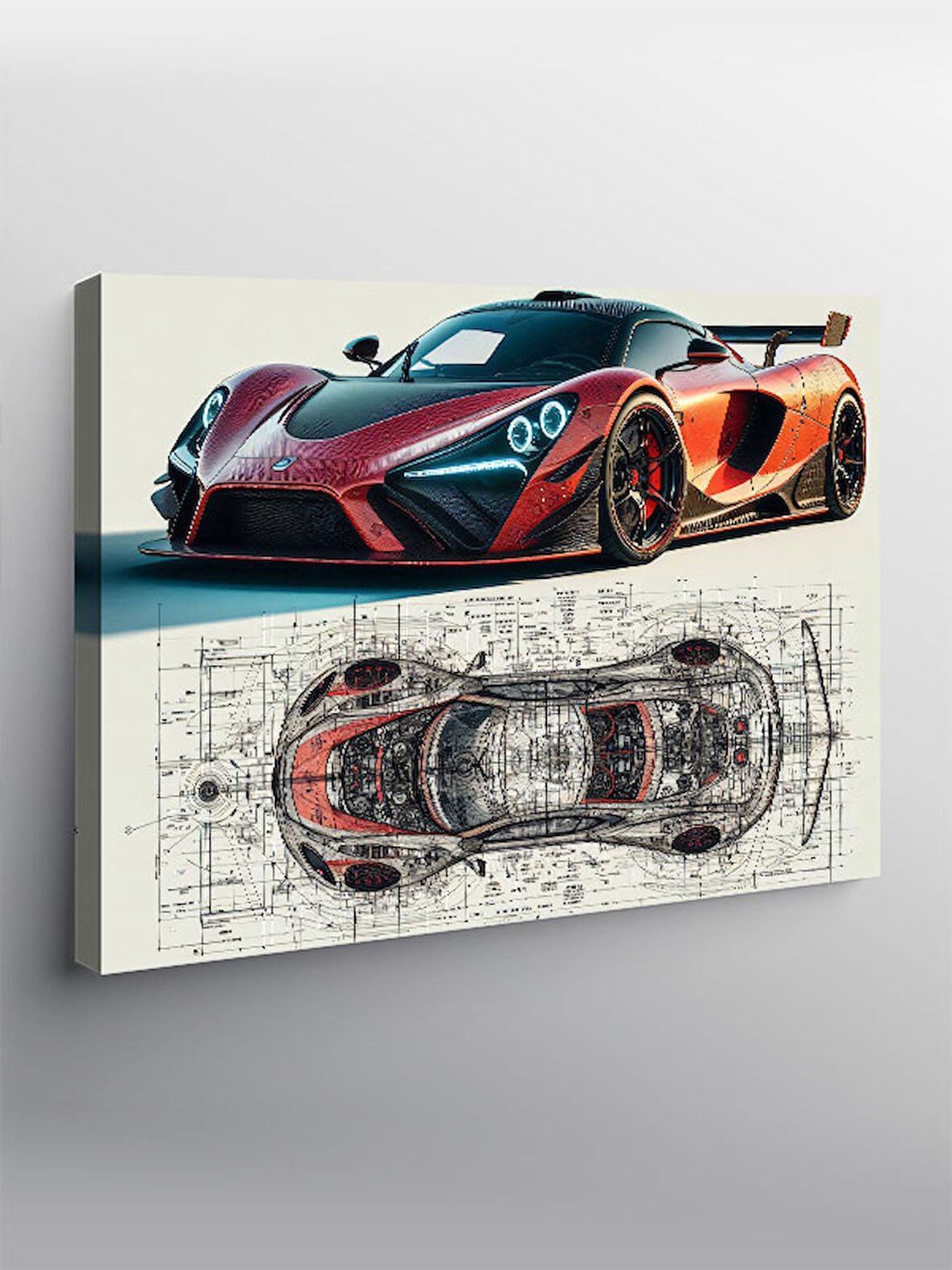 Kanvas Tablo Kırmızı Spor Araba Çizimi 100cmx140cm
