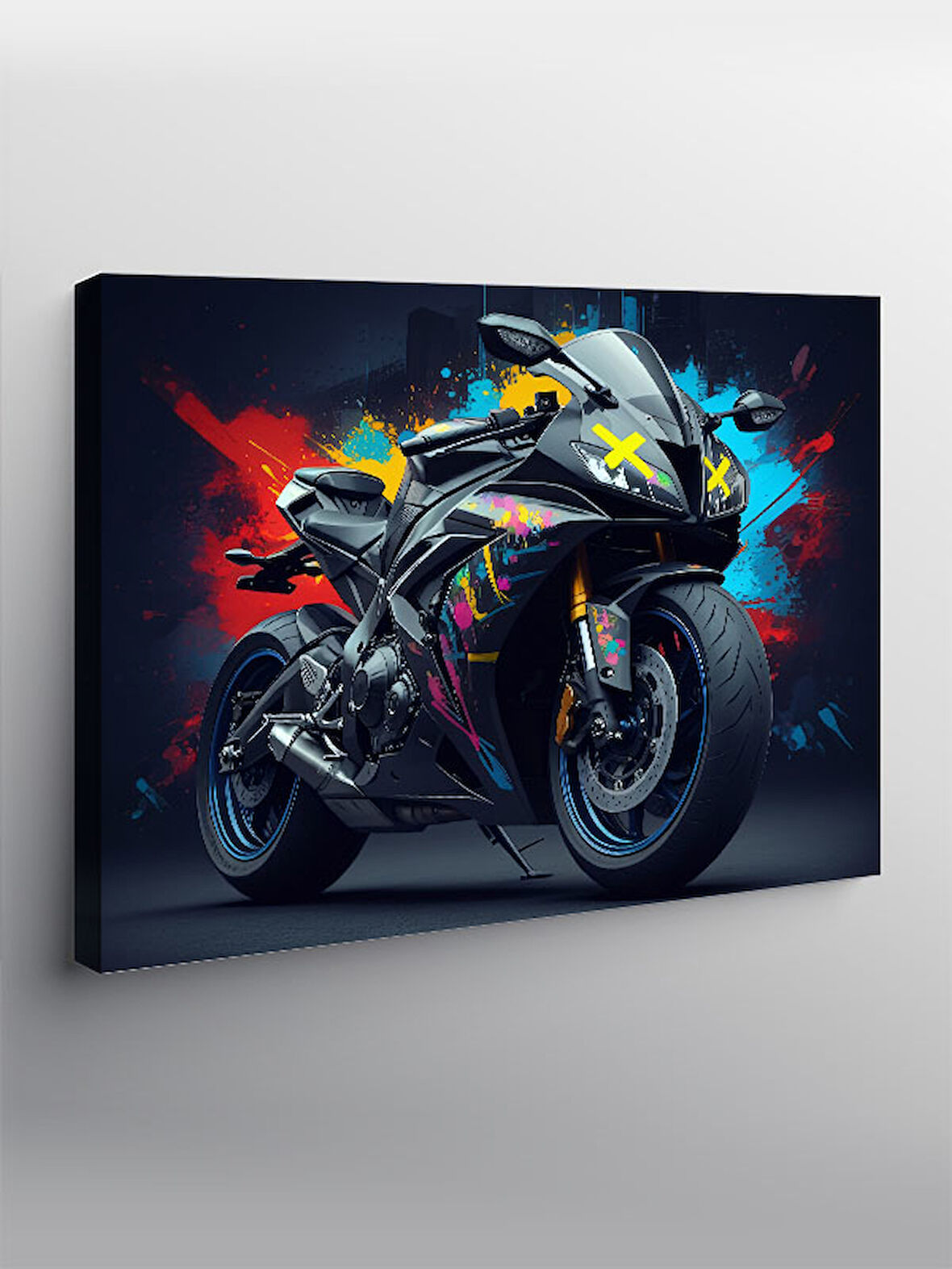 Kanvas Tablo Neon Işıklı Motosiklet Aksiyonu 50cmx70cm