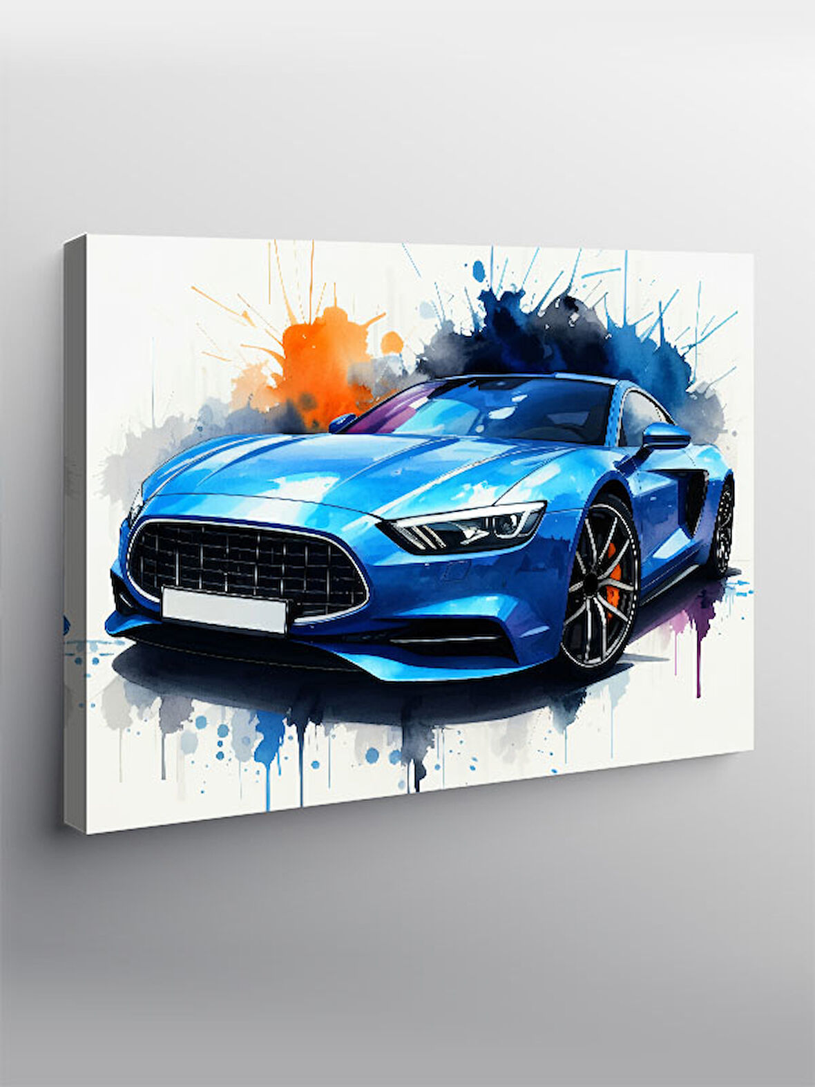 Kanvas Tablo Neon Işıklı Mavi Spor Araba 50cmx70cm
