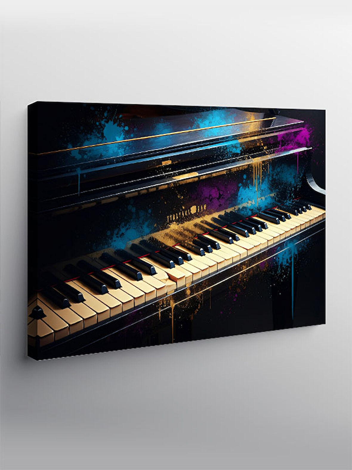 Kanvas Tablo Neon Işıklı Piyano Tasarımı 50cmx70cm