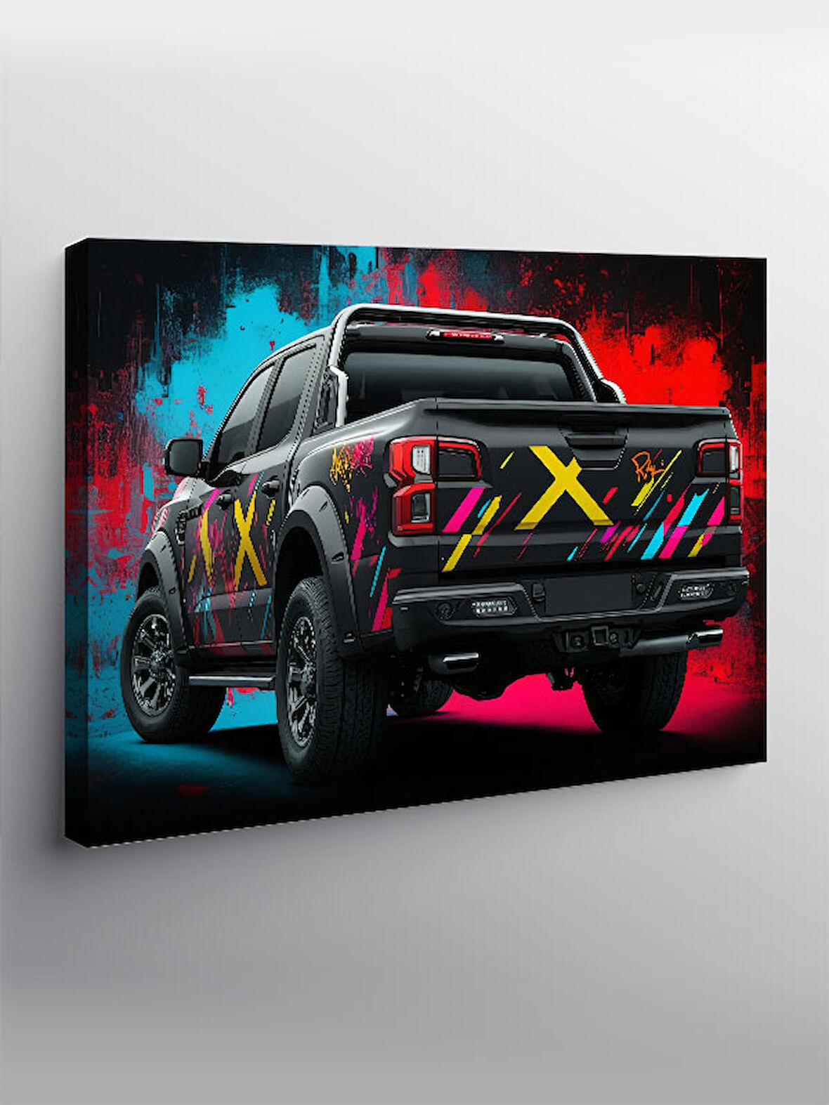 Kanvas Tablo Neon Işıklı Kamyonet Tasarımı 50cmx70cm