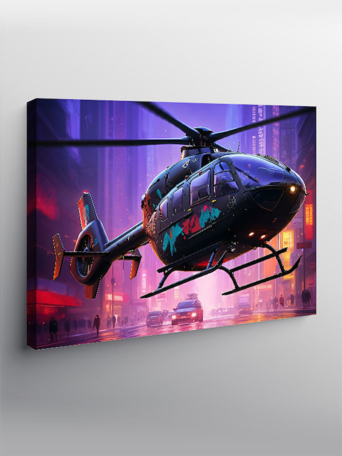 Kanvas Tablo Gece Helikopter Uçuşu 50cmx70cm