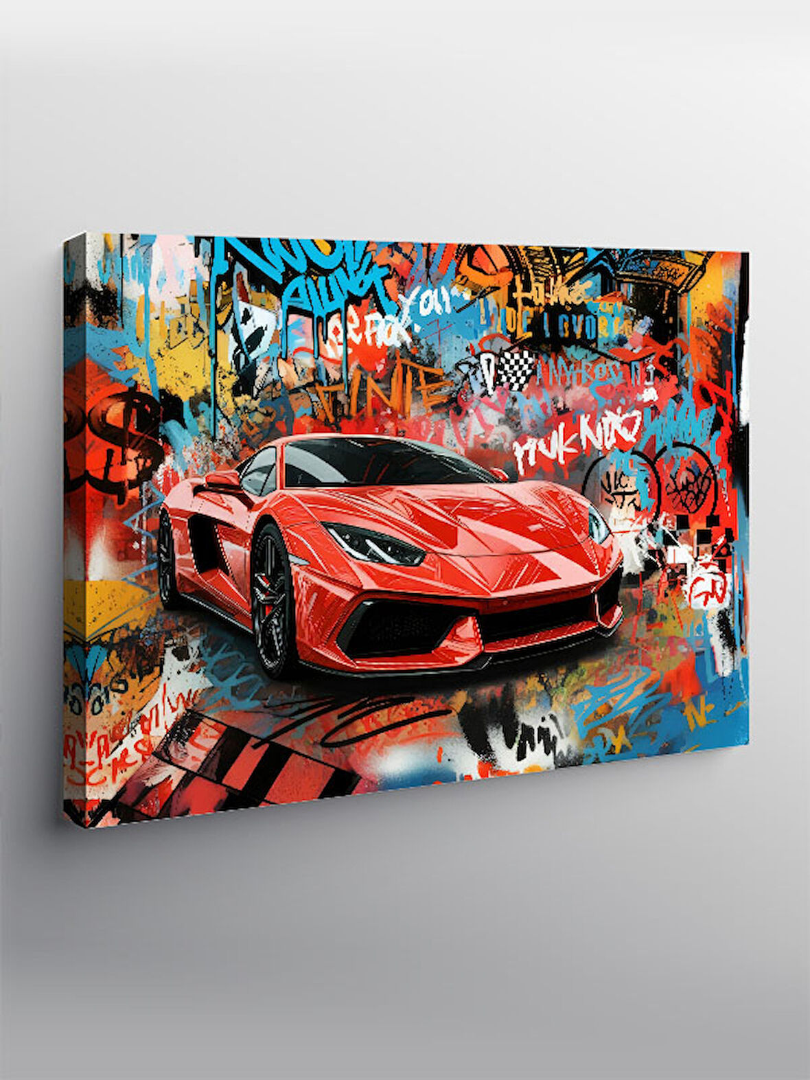 Kanvas Tablo Grafitili Kırmızı Spor Araba 100cmx140cm