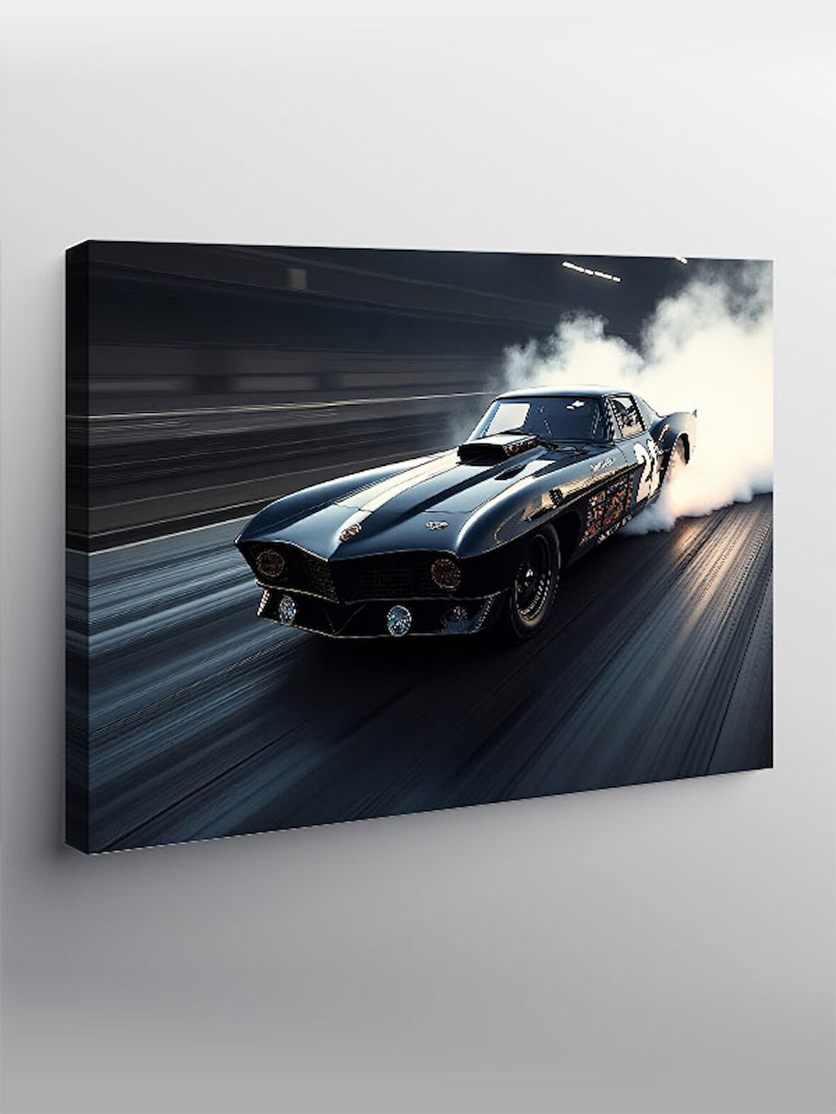 Kanvas Tablo Siyah Spor Araba Pistte 100cmx140cm