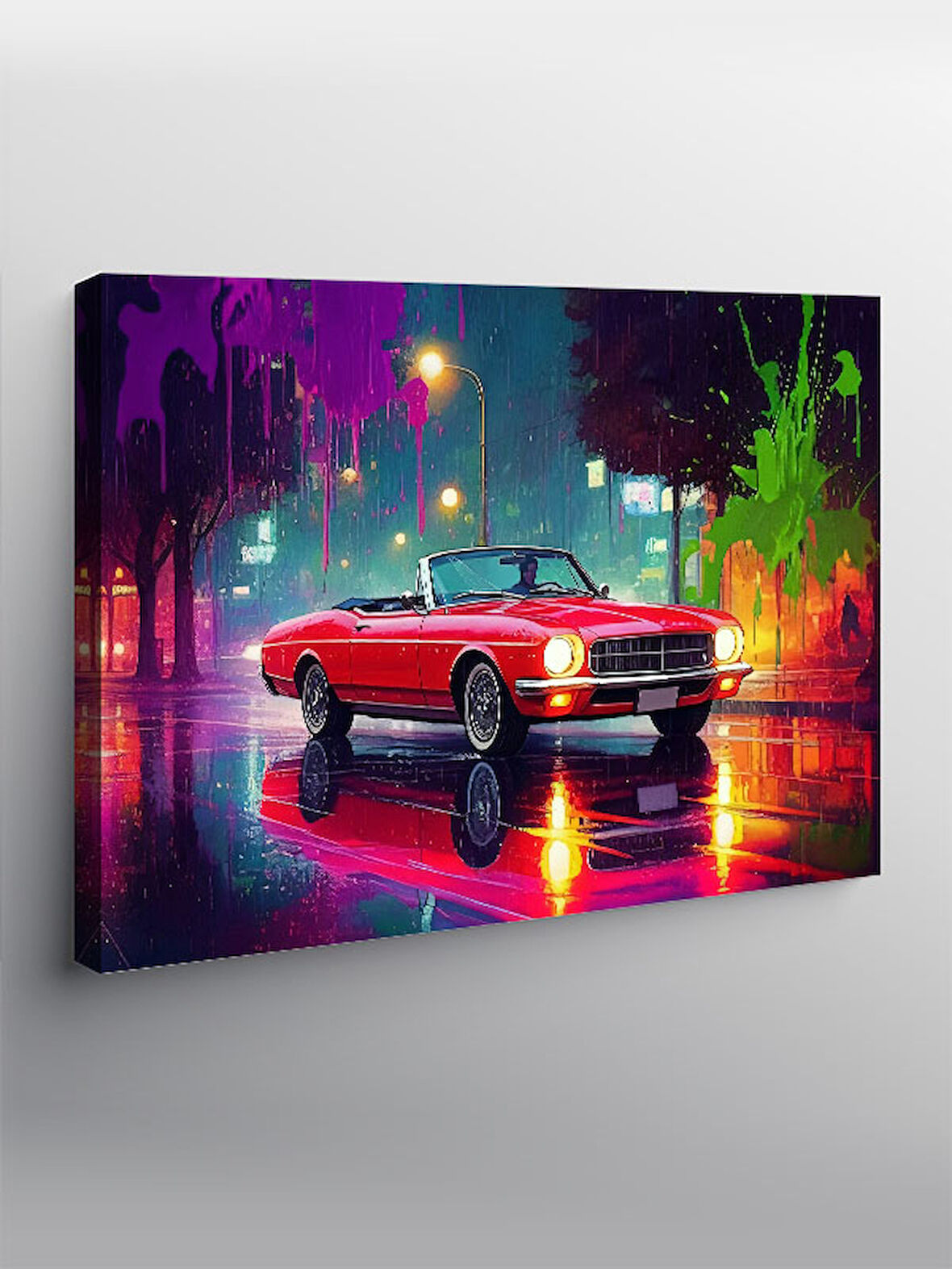 Kanvas Tablo Neon Işıklı Klasik Araba 50cmx70cm