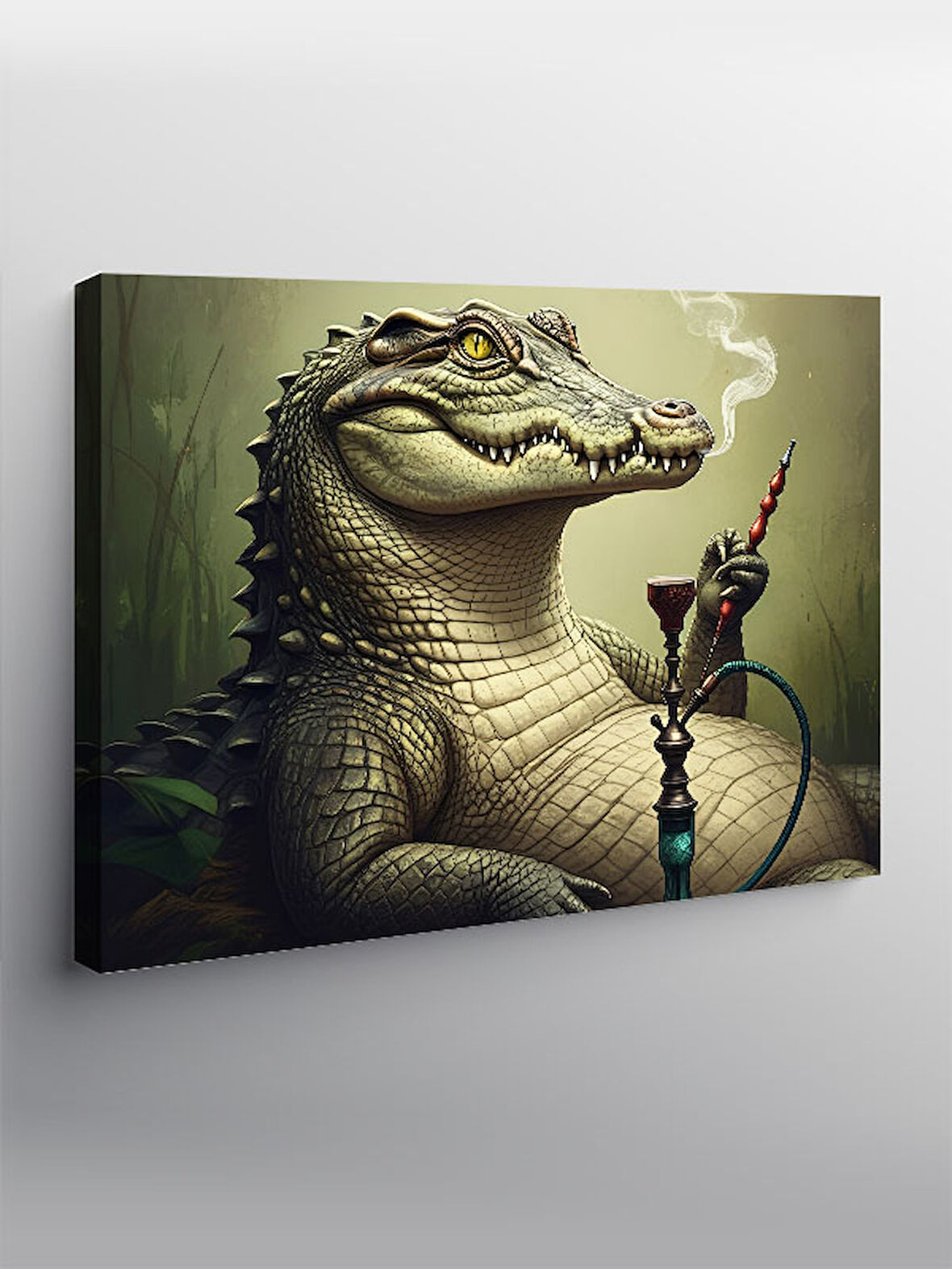 Kanvas Tablo Nargile Yakan Timsah Figürü 100cmx140cm