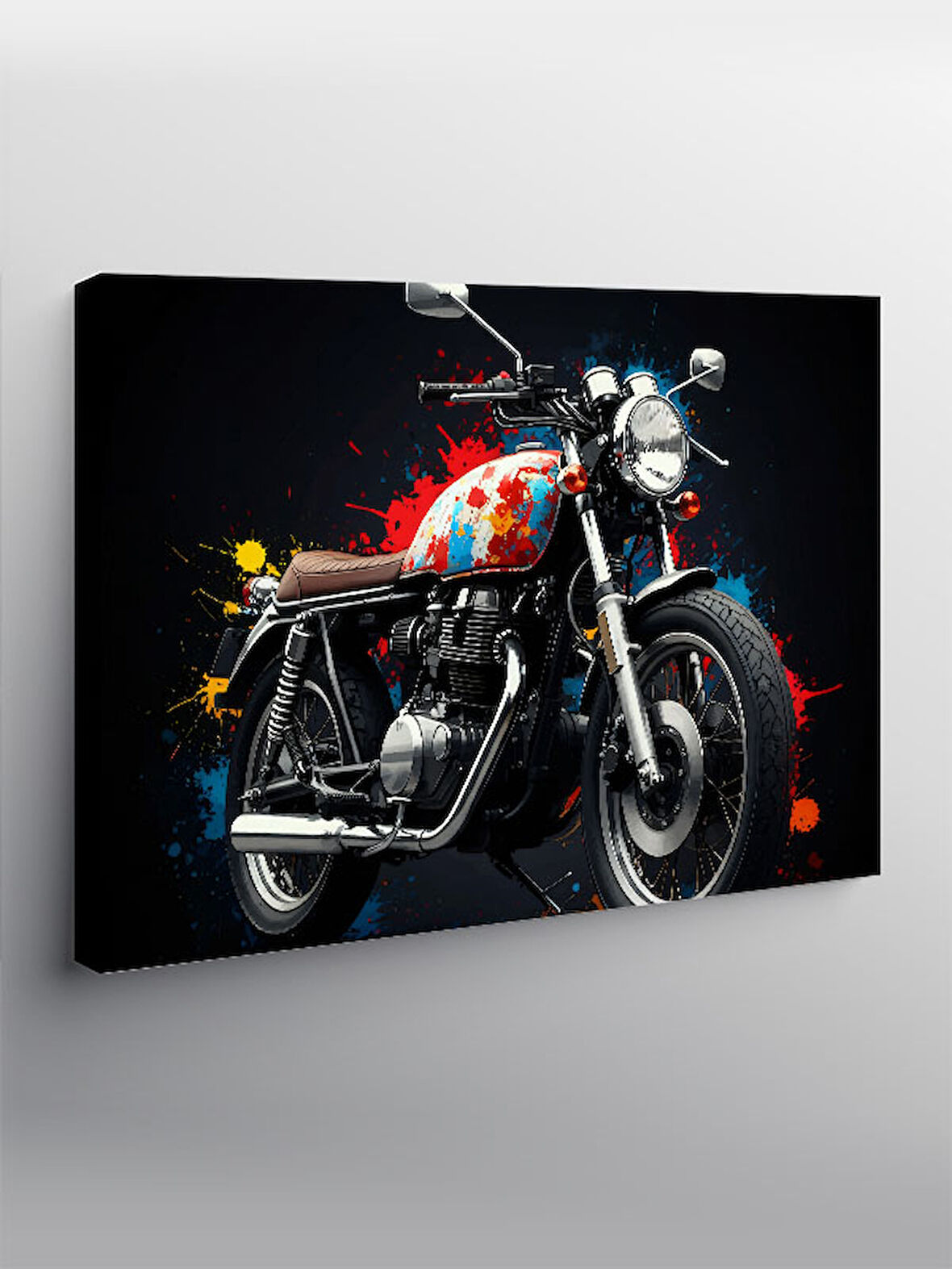 Kanvas Tablo Kırmızı Motosiklet İllüstrasyonu 100cmx140cm