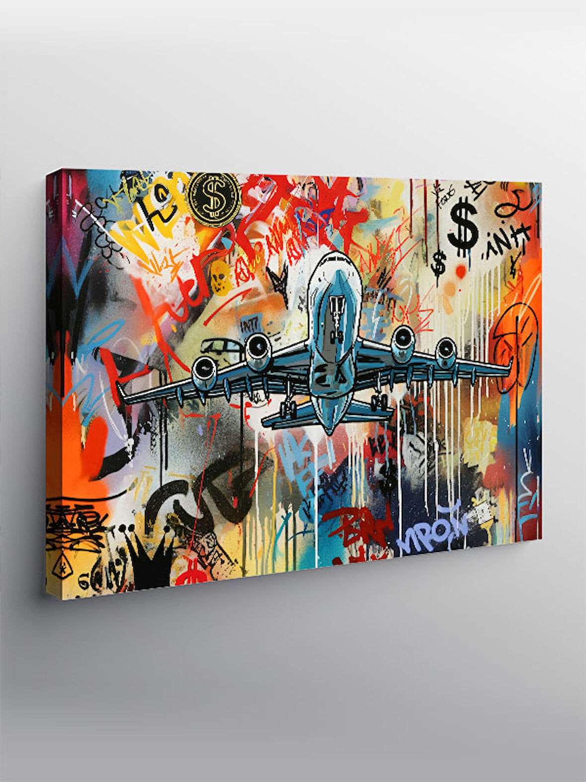 Kanvas Tablo Renkli Yolcu Uçağı 50cmx70cm