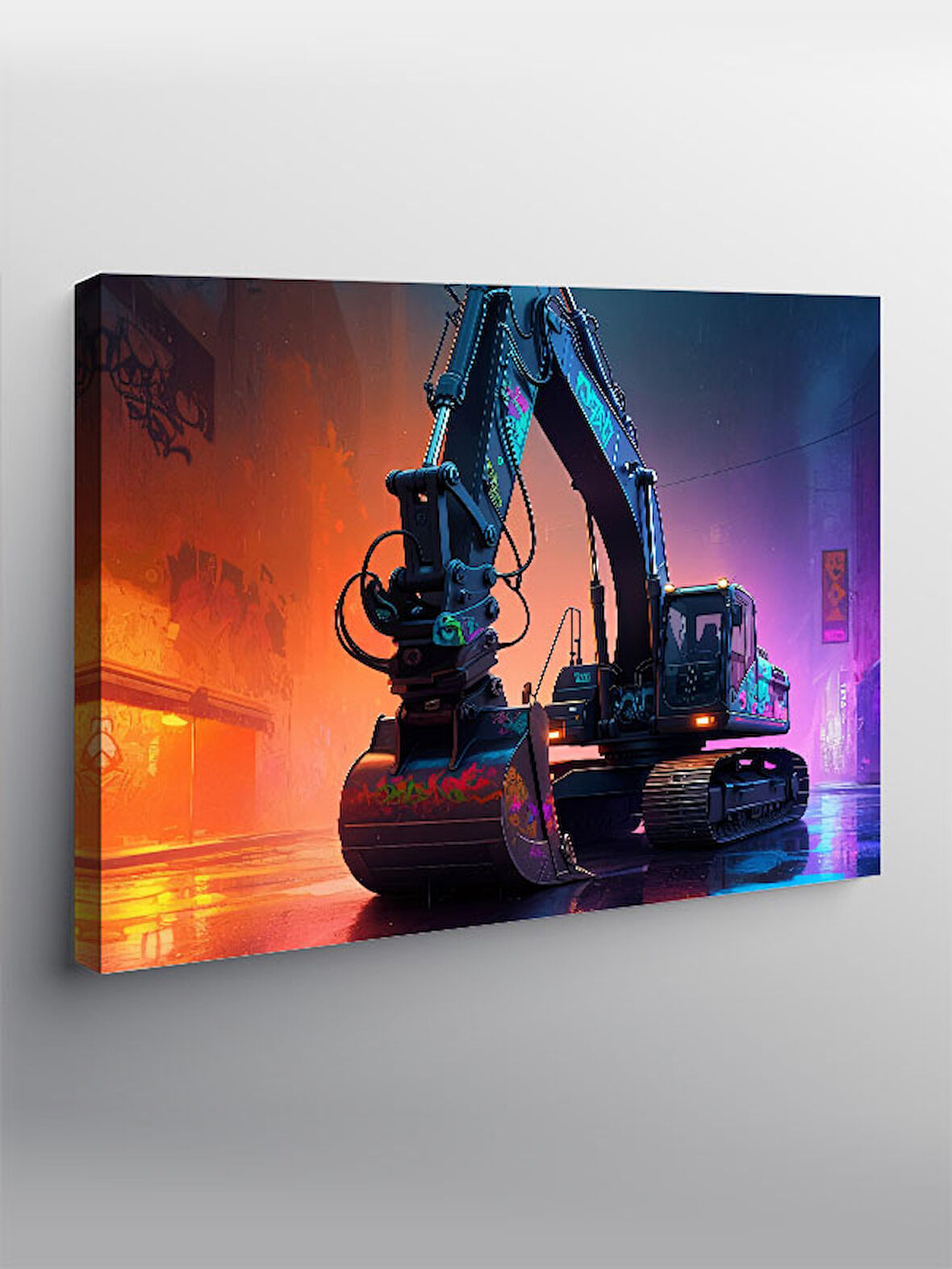 Kanvas Tablo İnşaat Kepçe Makinesi Çizimi 100cmx140cm