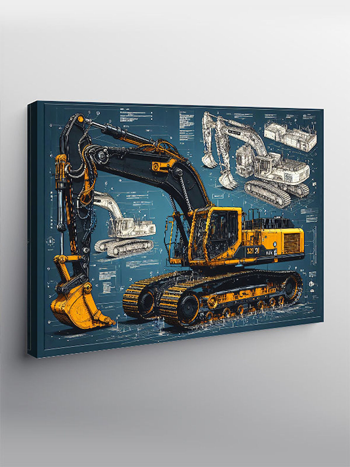 Kanvas Tablo İnşaat Makinesi Çizimi 50cmx70cm