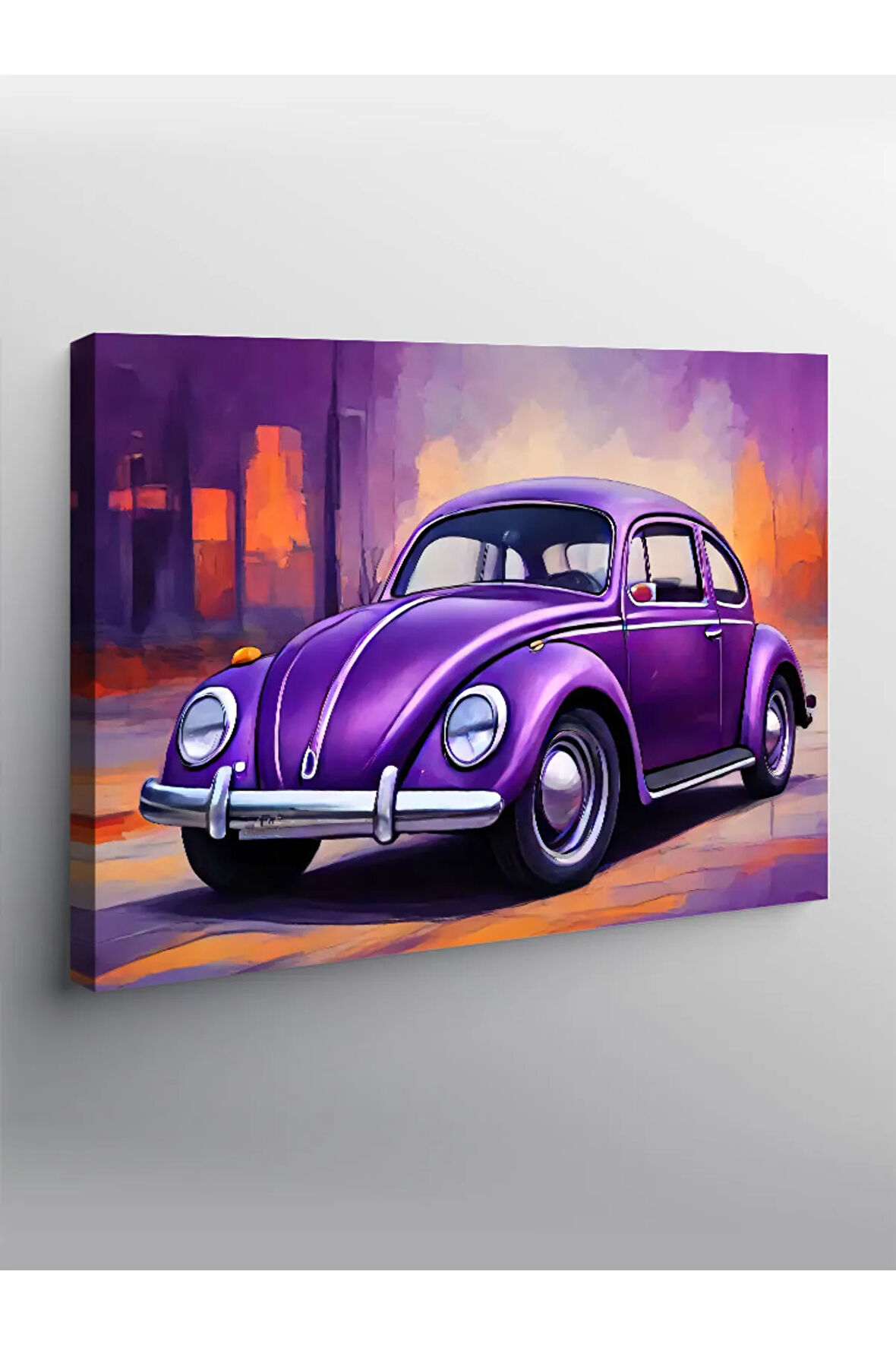 Kanvas Tablo Retro Mor Kaplumbağa Araba