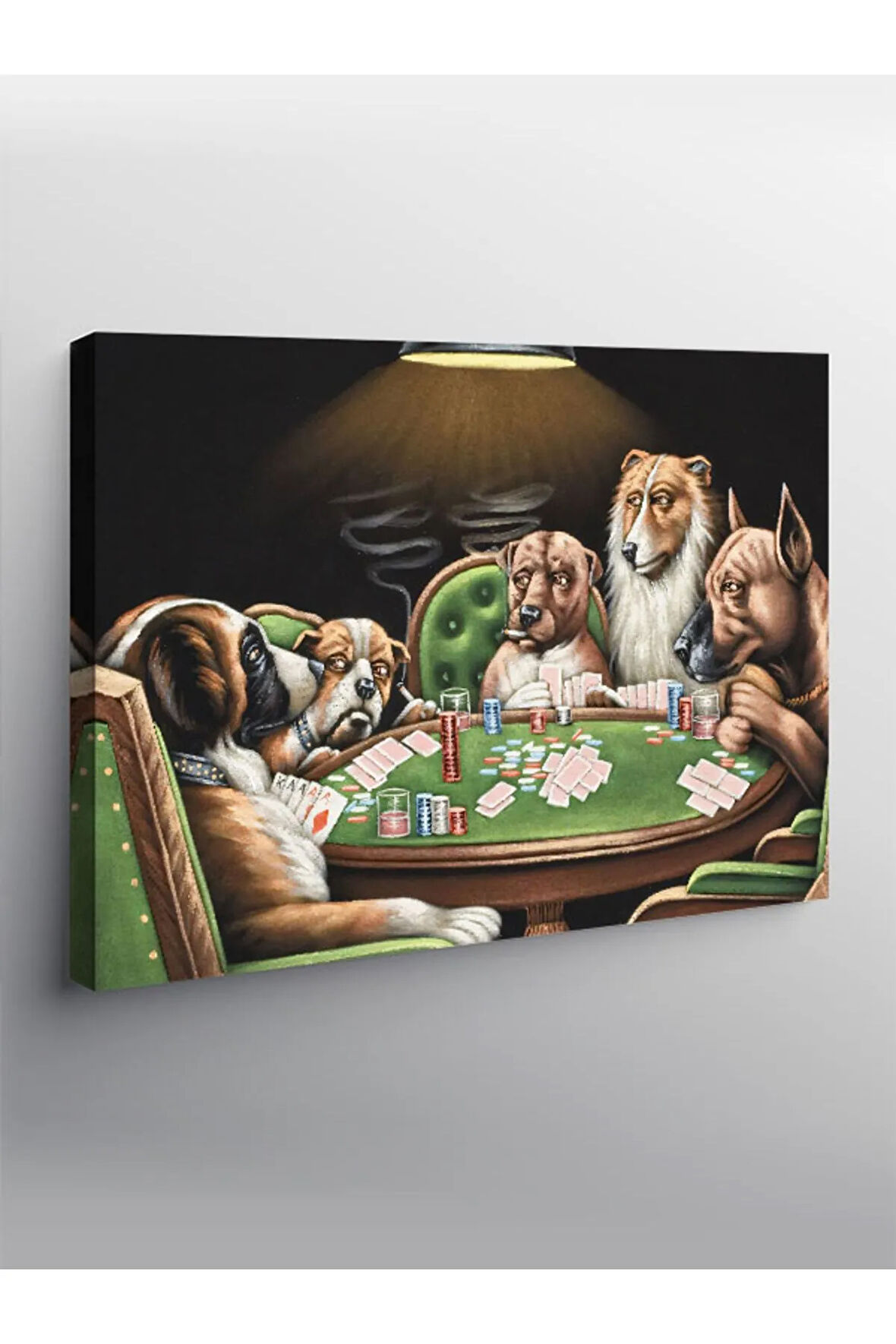 Kanvas Tablo Kart Oynayıp İçki İçen Köpekler
