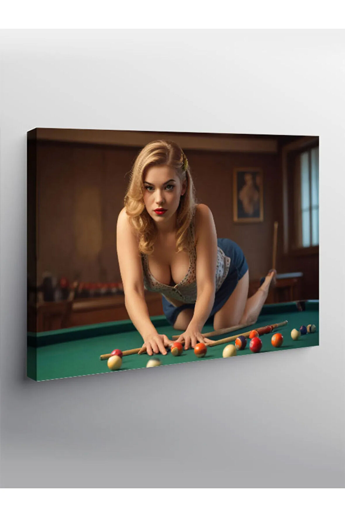 Kanvas Tablo Bilardo Oynayan Kadın