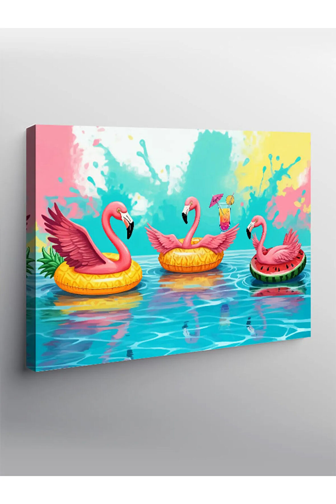 Kanvas Tablo Havuzda Flamingolar