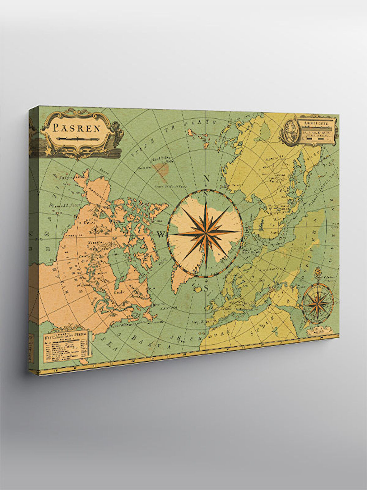 Kanvas Tablo Antik Harita Ve Pusula