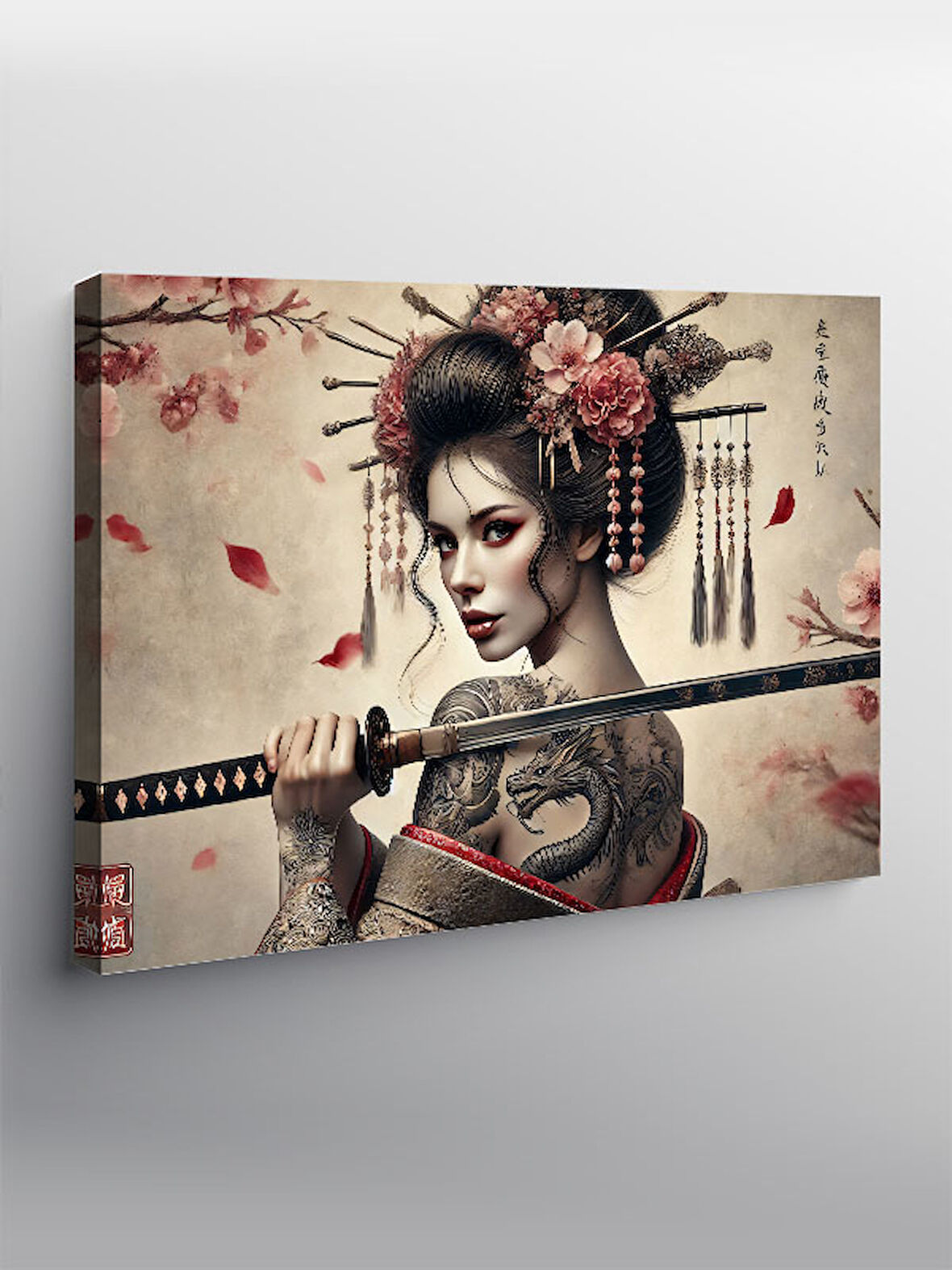 Kanvas Tablo Kılıçlı Geisha Kadın