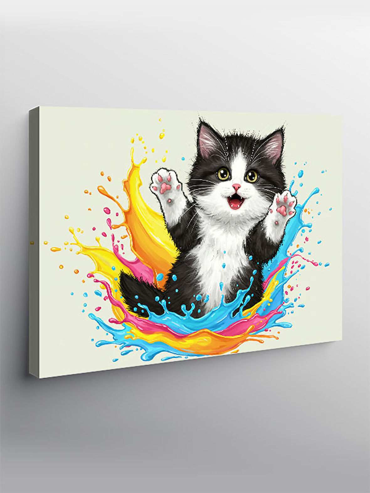 Kanvas Tablo Renkli Sevimli Kedi