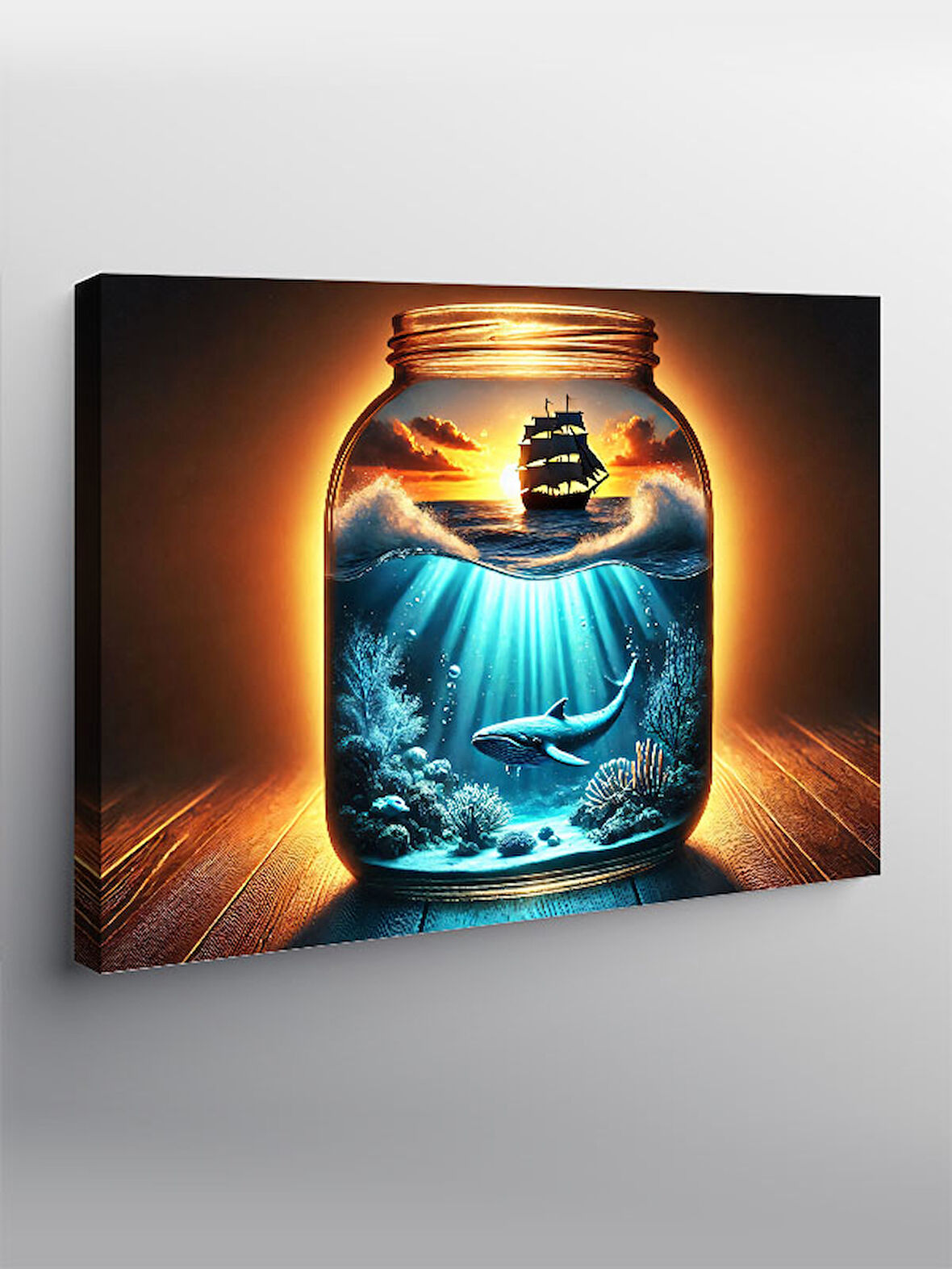Kanvas Tablo Şişede Gemi Çizimi