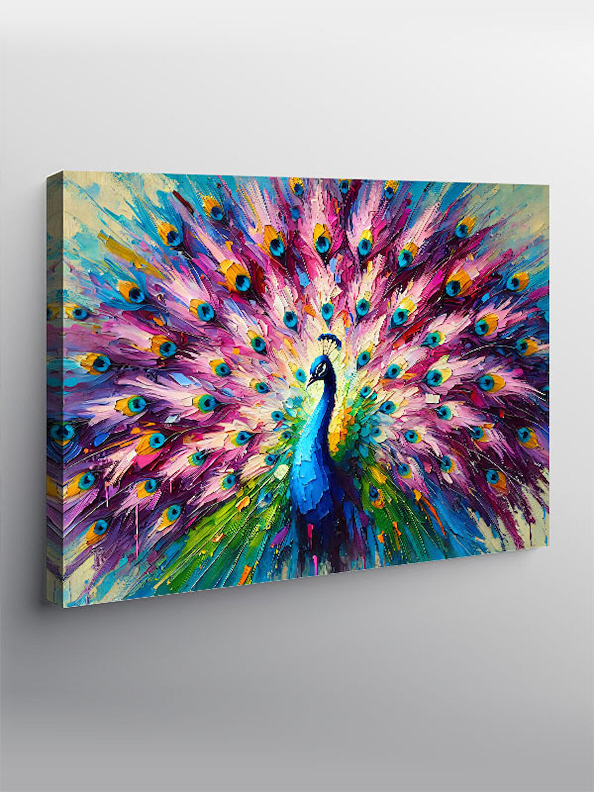 Kanvas Tablo Tüyleriyle Tavuskuşu