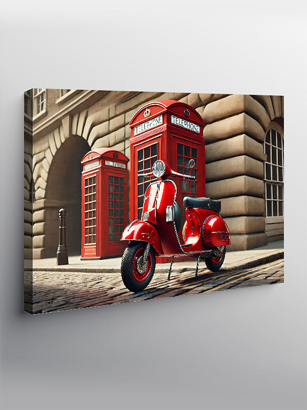 Kanvas Tablo Retro Vespa Ve Telefon Kulübesi