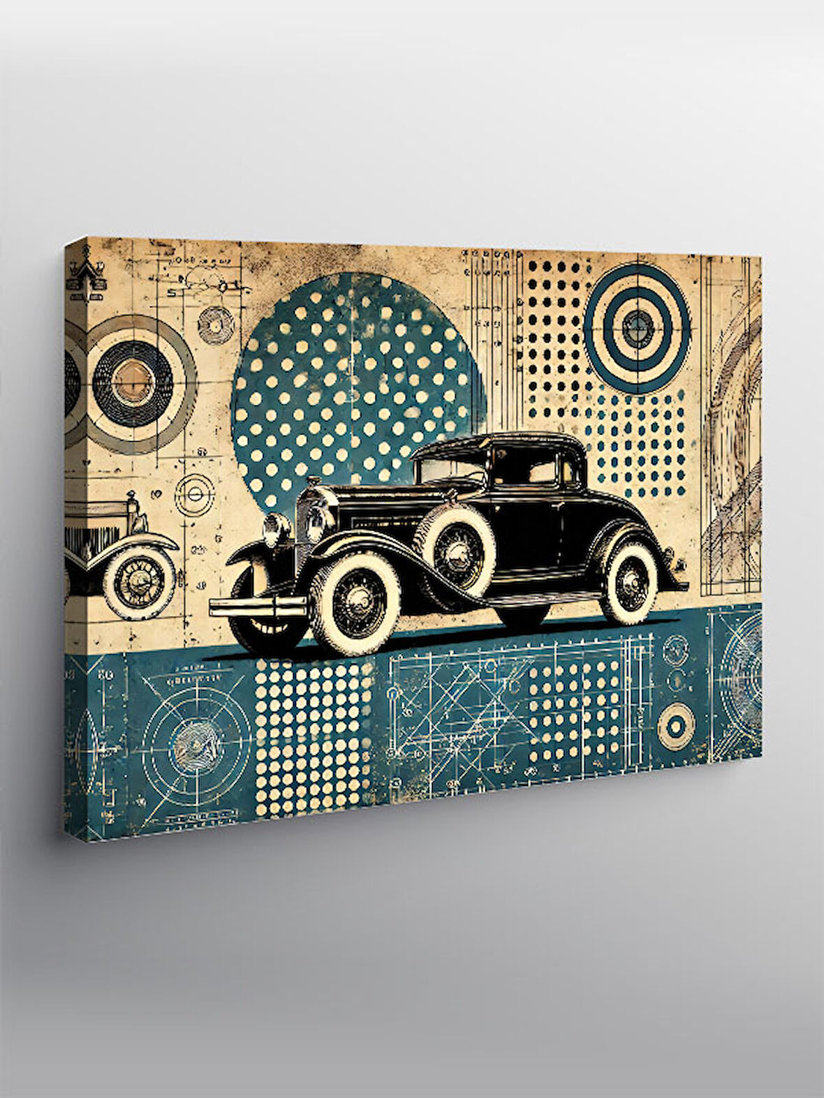 Kanvas Tablo Retro Araba Ve Geometrik Sanat