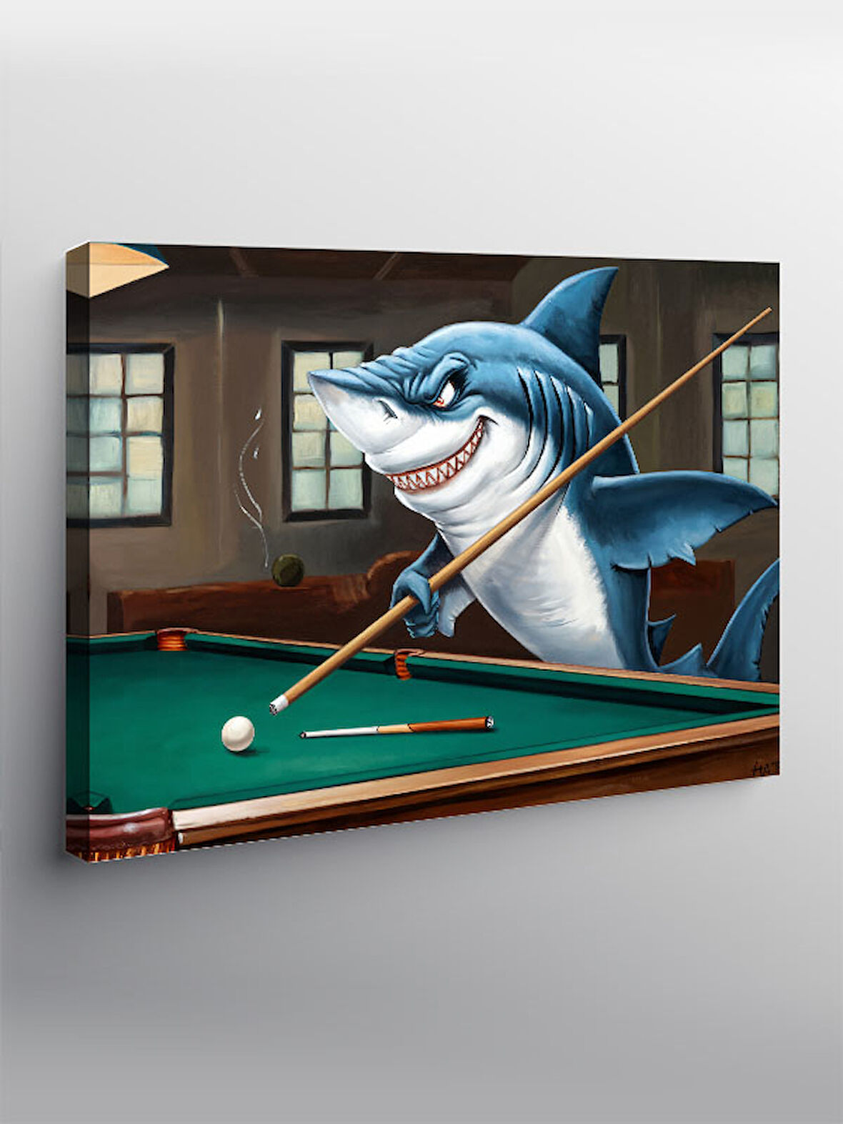 Kanvas Tablo Köpekbalığı Bilardo Ustası