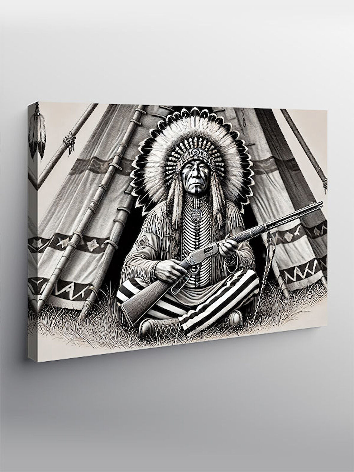 Kanvas Tablo Kızılderili Savaşçı: Gururun Figürü