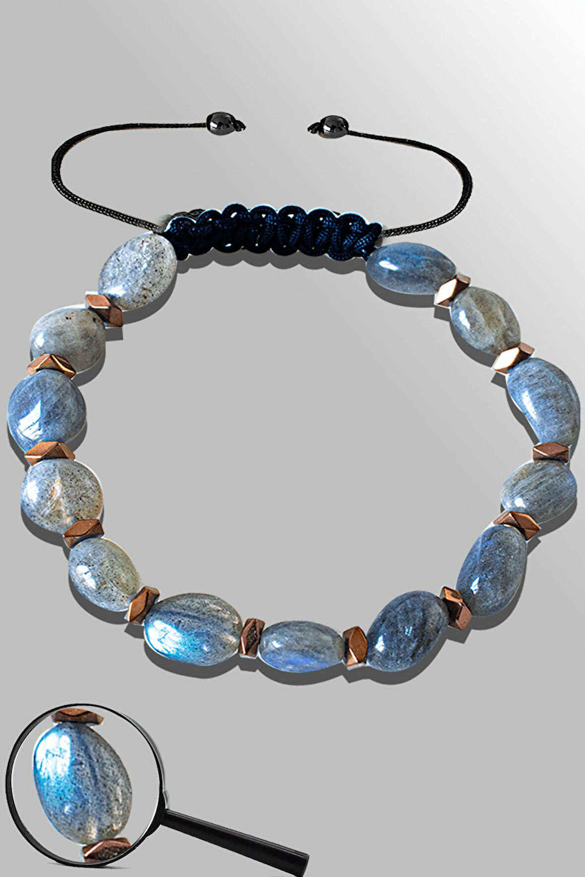 Sertifikalı Amorf Model Gerçek Labradorit Taşı Bileklik - Ayarlamalı